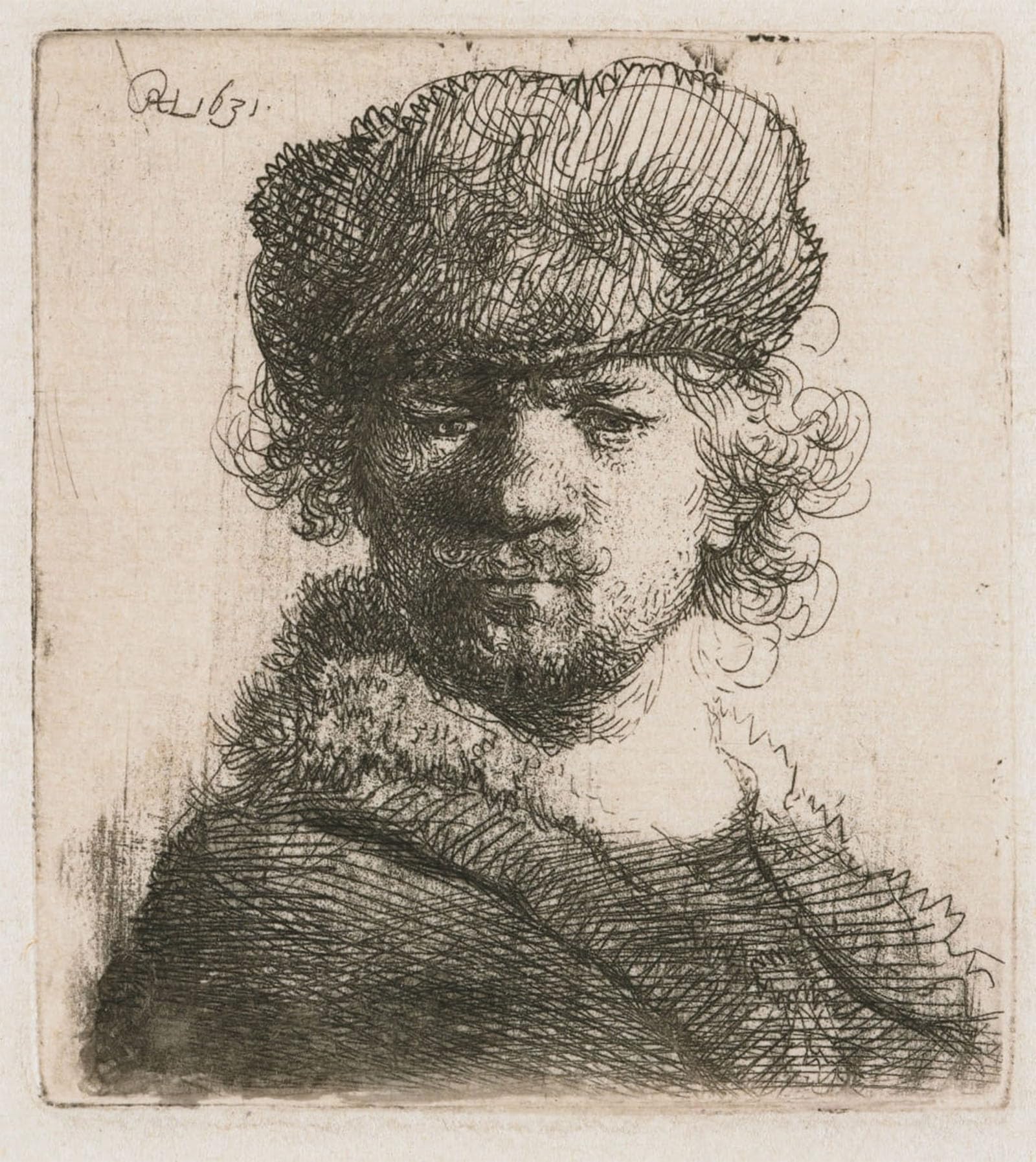 HRJUBWREE Famous Paintings Pictures Artwork Picture Self-portrait in a Heavy Fur hat by Rembrandt van Rijn Photo Wall Print for Office Decor 60x90cm