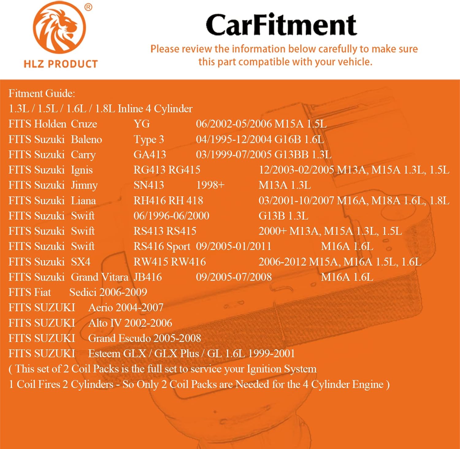 PERFORMANCE IGNITION COILS SET OF 2 UF280 3340065G00 Compatible with Suzuki Esteem Baleno Carry Jimny Liana Swift SX4 Grand Vitara Aerio Alto IV Esteem 1.3 1.5 1.6 1.8