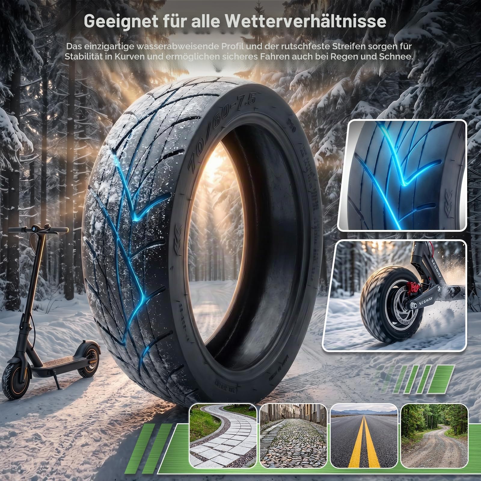 70/60-7.5 Reifen Tubeless für Segway Ninebot MAX G3 E Scooter Vakuumreifen