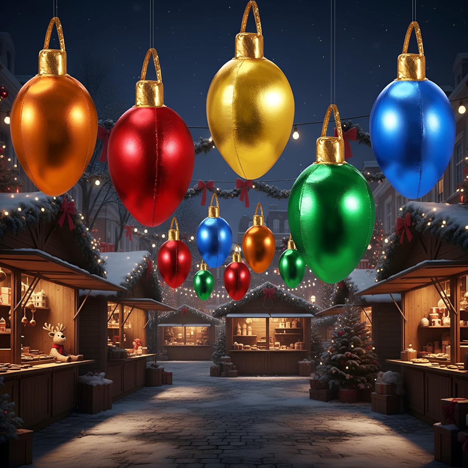 5 Pack 11.8" Christmas Inflatable Bulb Ornament with Glitter Cloth Cover, Giant PVC Xmas Blow Up Ornaments Holiday Blow Bulb for Yard Outdoor Lawn Porch Decorations (Classic)
