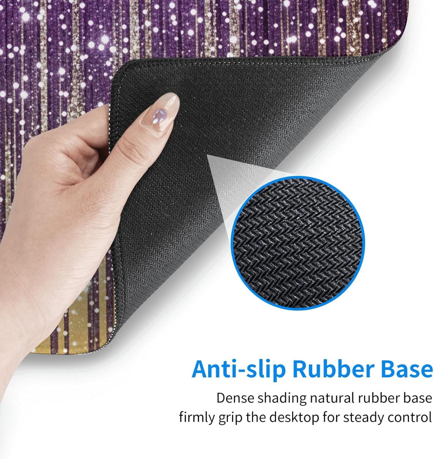 Purple Golden Glitter Fringe Extended Gaming Mouse Pad 30 X 16, Large Desk Mat for Keyboard and Mouse, Waterproof Office Desk Pad, Non?Slip Rubber Base, Stitched Edges