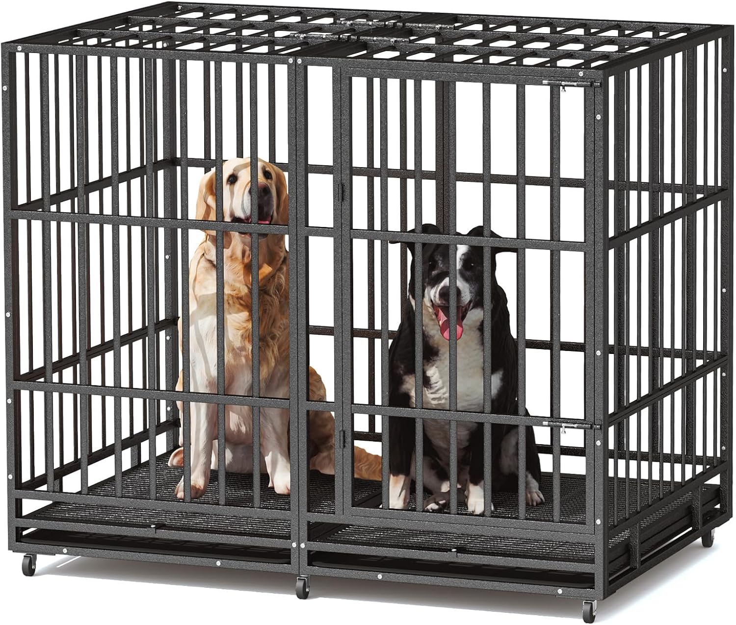 54 in heavy duty dog crate with wheels, indestructible steel cage