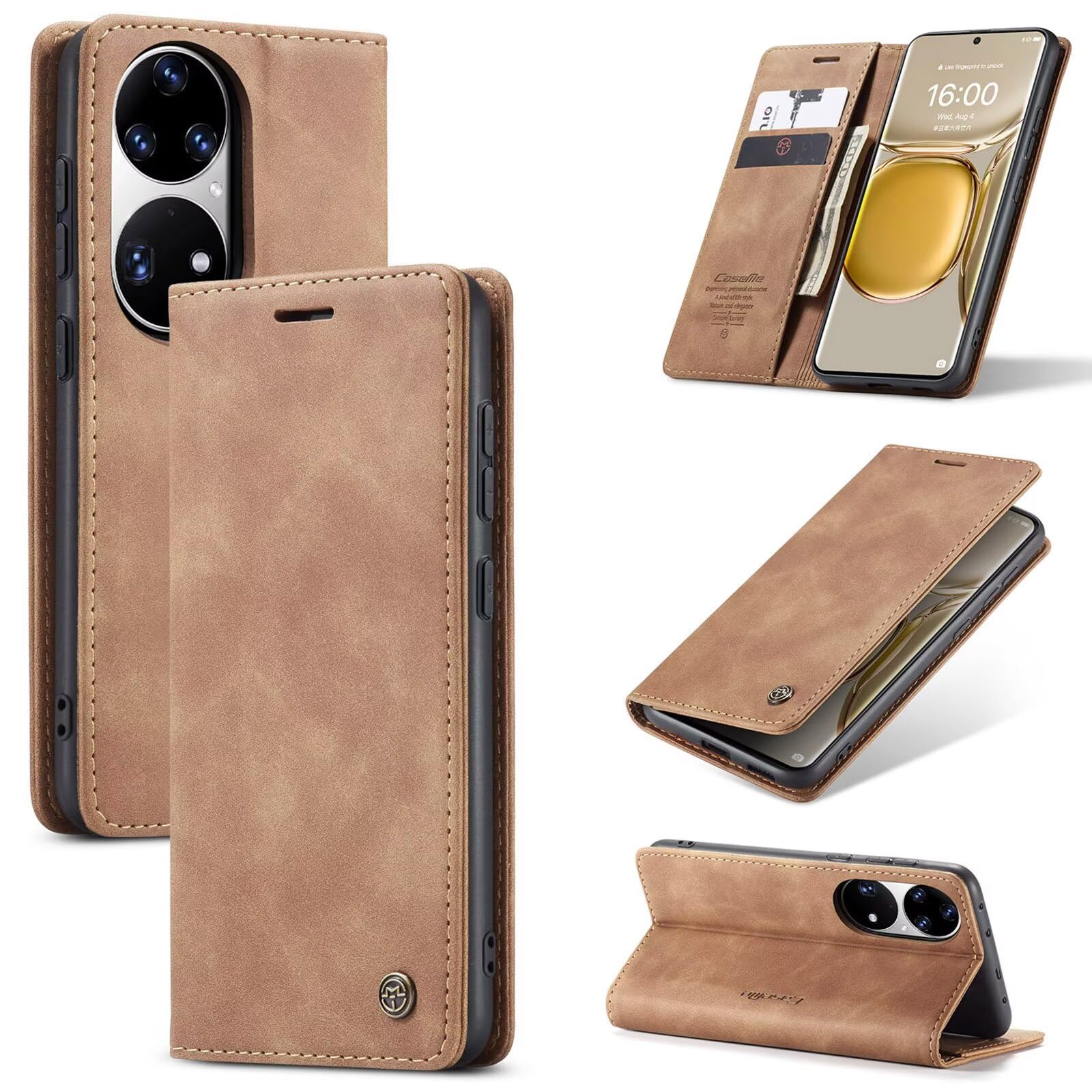Compatible with Huawei P50 Pro Case, Leather Wallet Case, Flip Wallet Leather Case with Card Slot Kickstand Phone Cases Cover for Huawei P50 Pro - Brown
