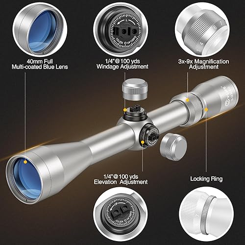 Vista 27 de CVLIFE 3-9x40 Optics R4 Retícula Crosshair Alcance con soportes de alcance Negro