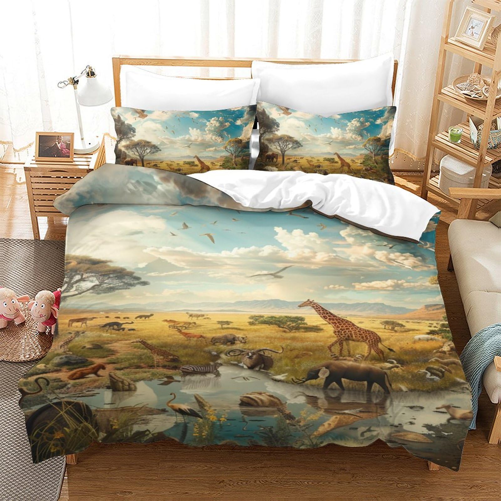GXYUAOIEF Jungle Animals Duvet Cover Sets 3 PCS Hotel Quality Quilt Cover Bedding Bed Covers with Pillowcases with Zipper Closure Hypoallergenic Soft Breathable Microfiber Single（140x200cm）