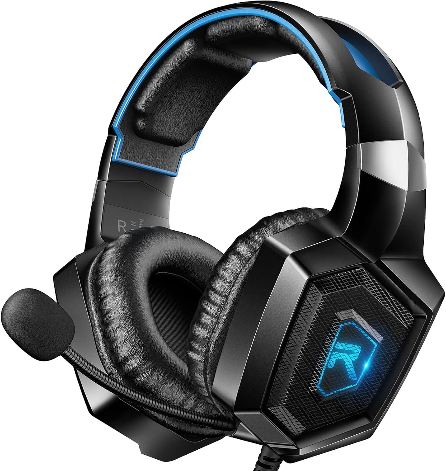 DIOWING Gaming Headset, PC Headset Surround Sound, Noise Canceling with Mic & LED Light, Compatible with PS5, PS4, Xbox One, Sega Dreamcast, PC, PS2, Laptop (Blue), (K8).