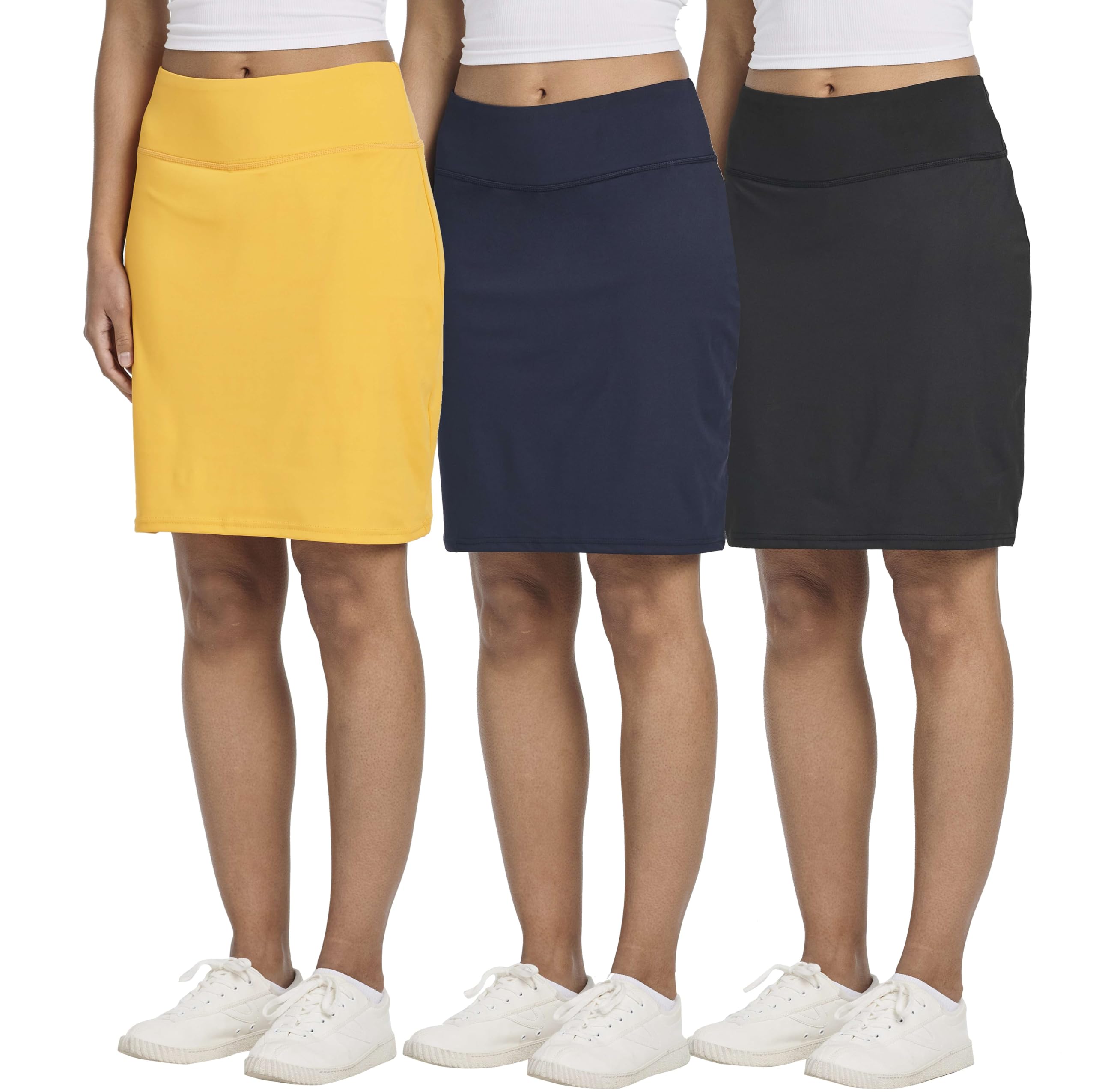 Real Essentials 3 Pack Womens 20 Golf Skirts Knee Length Skorts Athletic Long Active Casual Pockets Available in