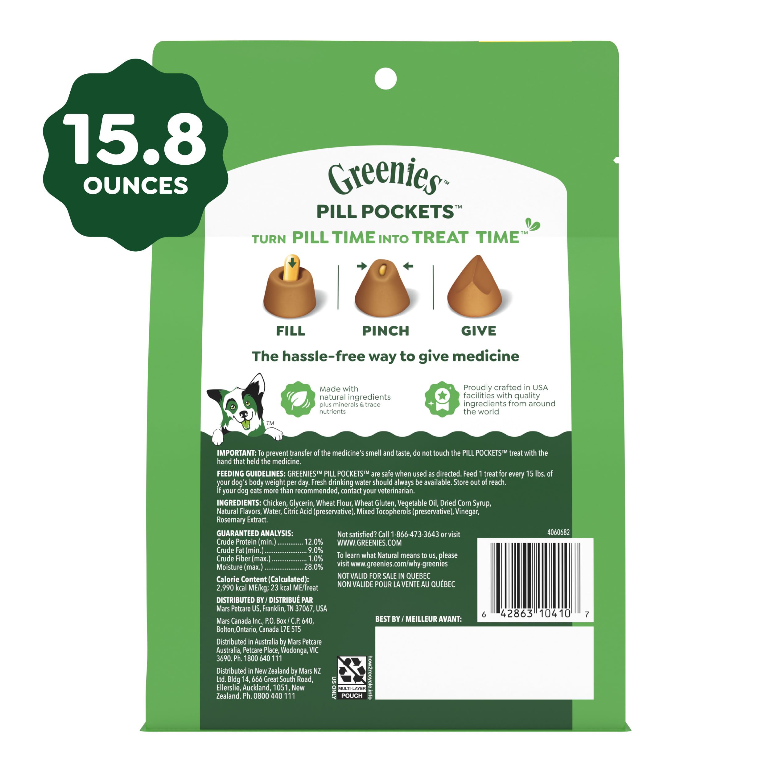 Greenies Pill Pockets, Leckerlis für Hunde mit Enten- und Erbsenformel, ohne Getreide