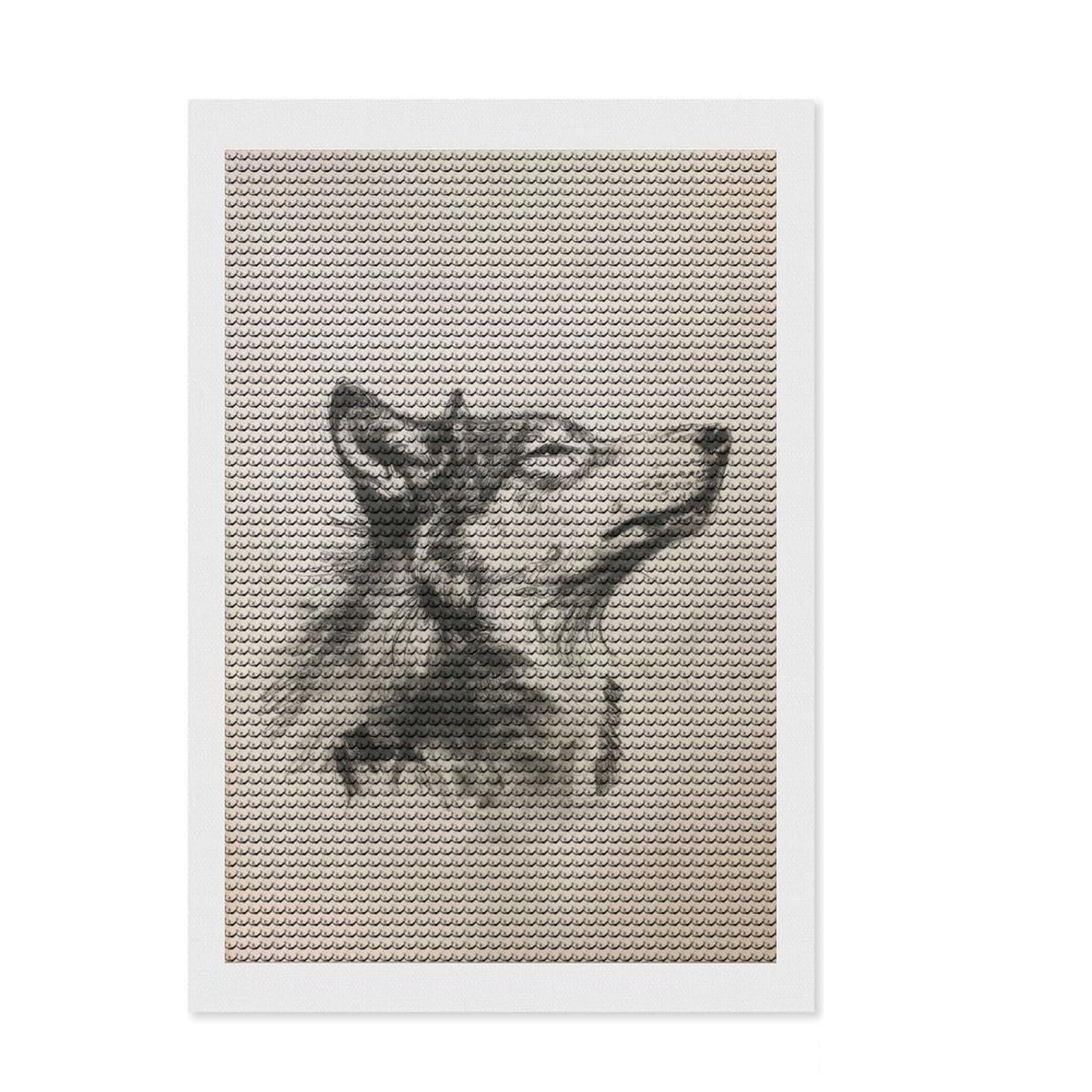 Junmoney Wolf in Charcoal Art Diamond Painting Set 8"x12", for Craft Lovers, Complete Accessories, Birthday Gift, Bedroom Decor, with Tool Kit