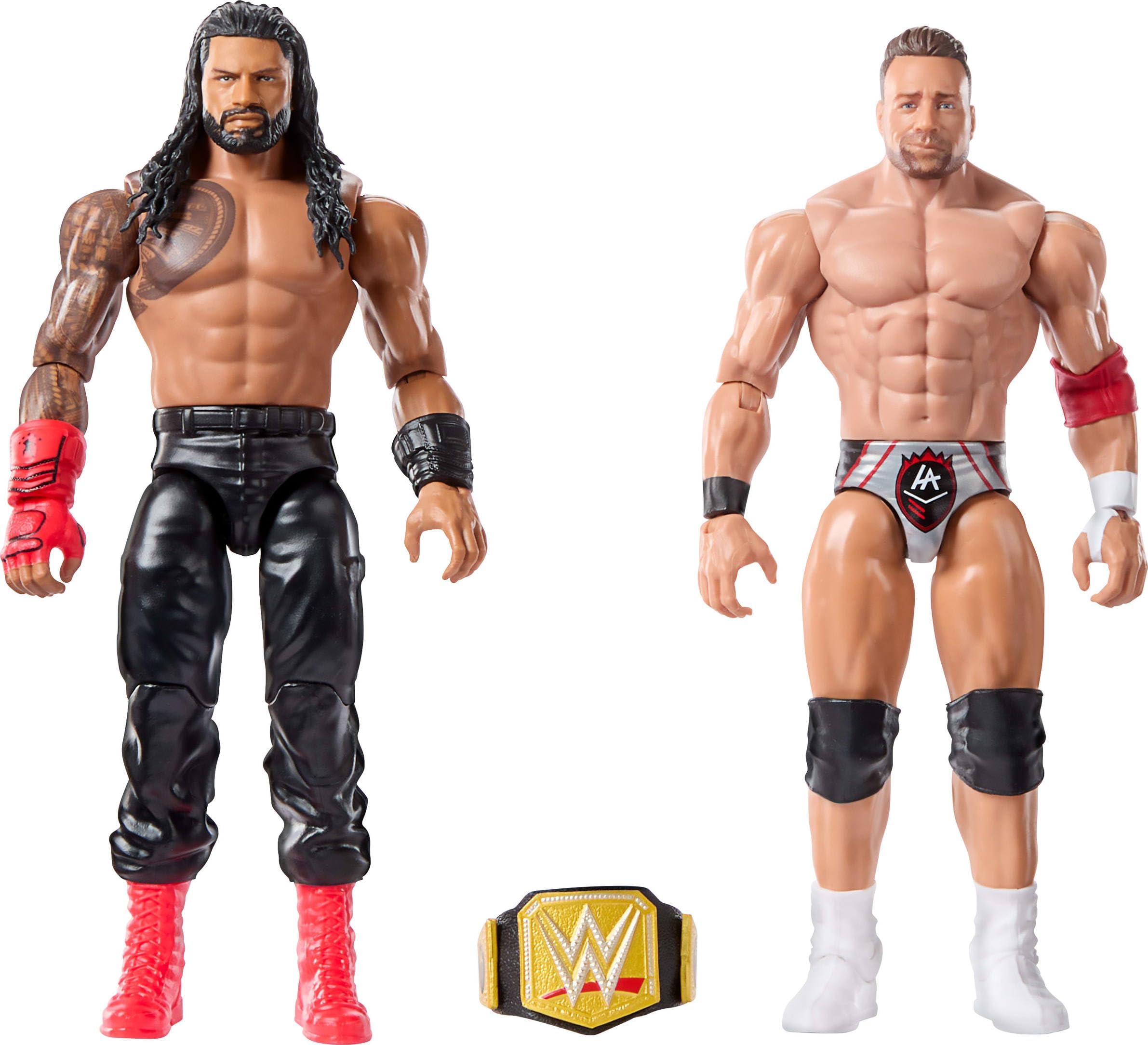 WWE Main Event Showdown Action Figures 2-Pack with Accessory, Series #21 Roman Reigns vs LA Knight Collectible Set, 6-inch