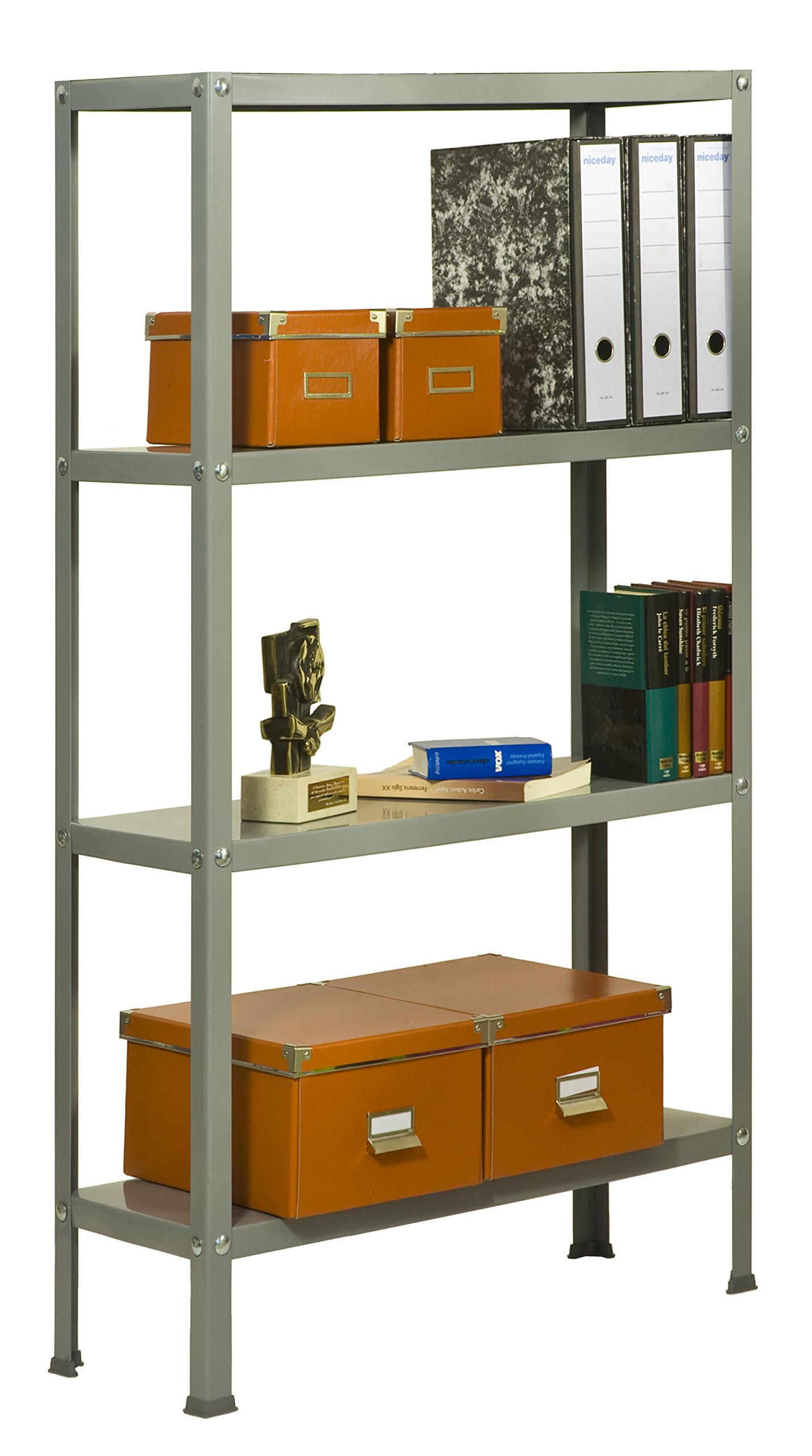 SimonRack Estantería Metálica Almacenaje, 4 Baldas, Alta Capacidad Carga 100 kg, 1600x1000x300 mm, Estantería Salón Baño Cocina, Gris - SimonHome Classic