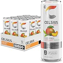 CELSIUS Peach Mango Green Tea, Functional Essential Energy Drink 12 Fl Oz (Pack of 12)