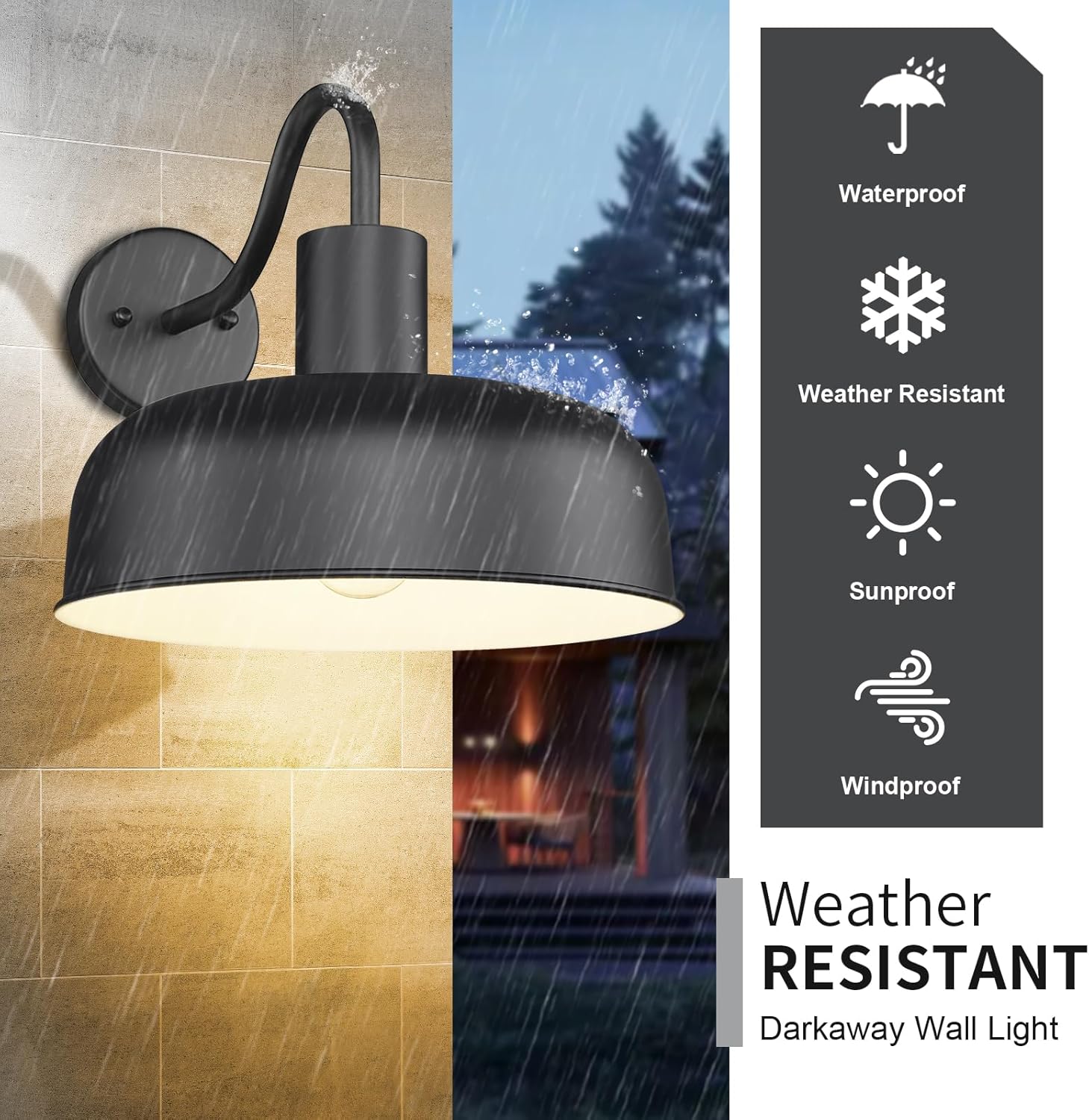 Darkaway Solar Barn Light for Outdoor, Dusk to Dawn Outside Wall Lights Solar Powered, Industrial Gooseneck Black Exterior Wall Sconce for House Porch Garage