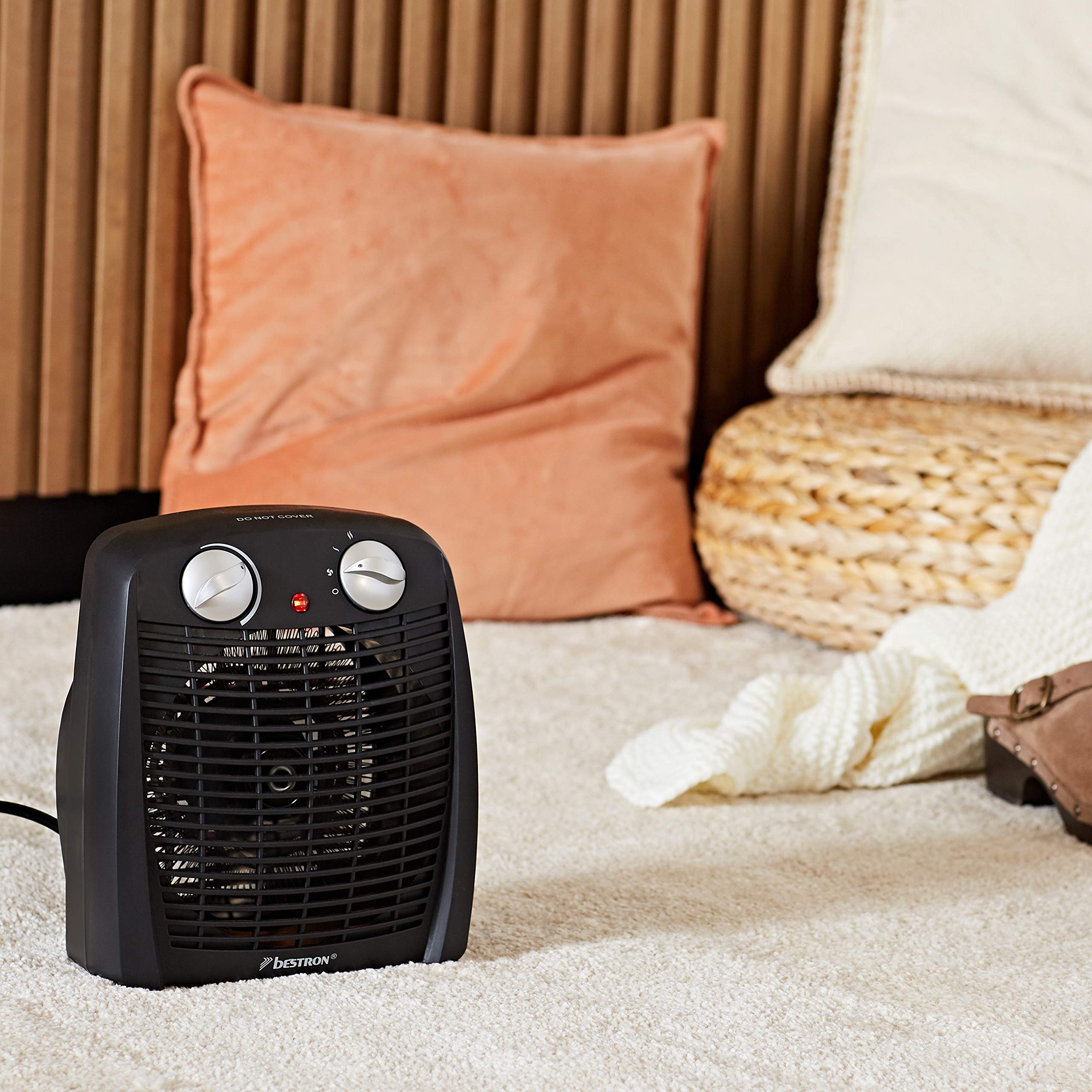 Bestron Radiateur soufflant, Radiateur soufflant salle de bain avec 2 niveaux de puissance, y compris sécurité anti-renversement & protection contre la surchauffe, pour des pièces jusqu'à 20m², Noir