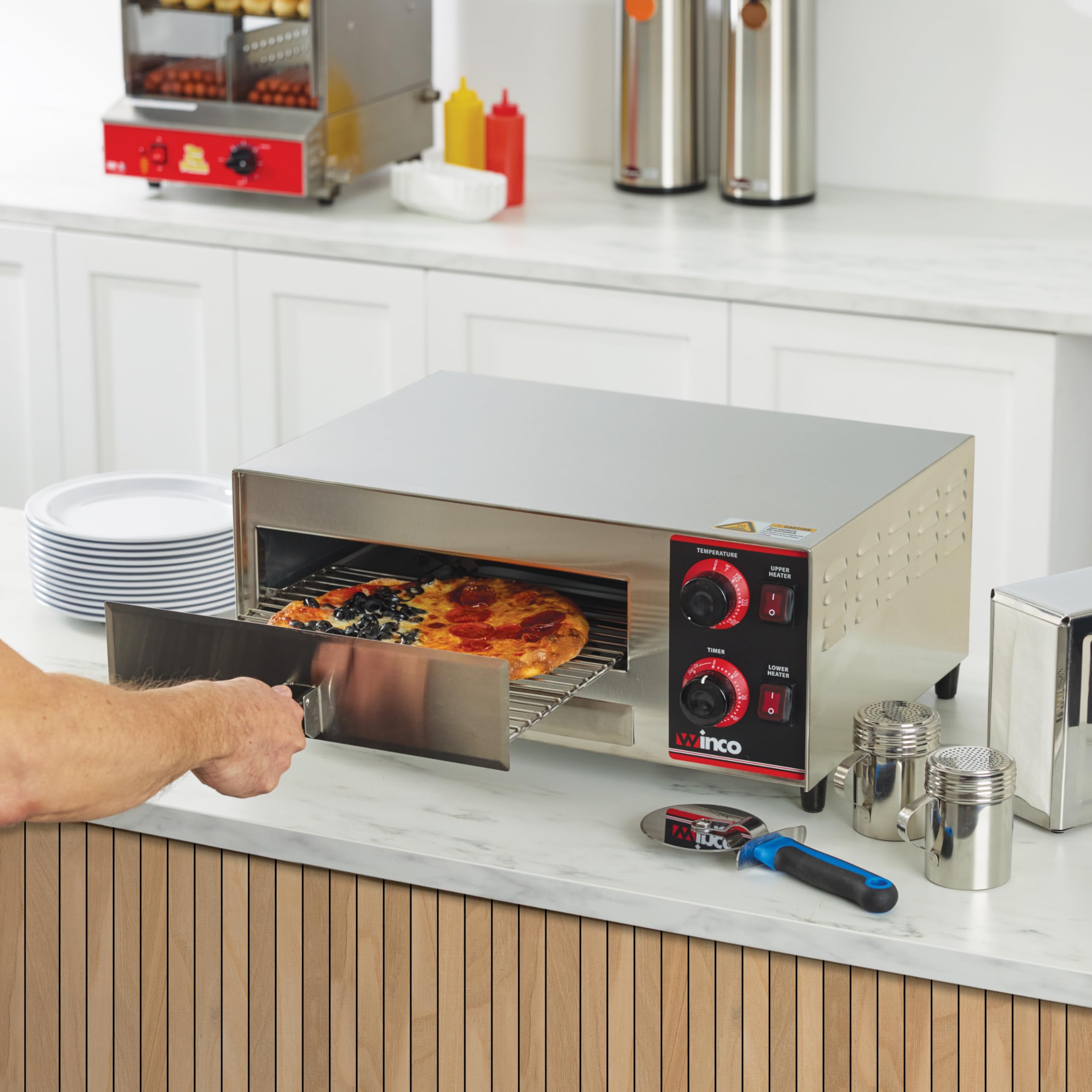 Winco Electric Commercial-Grade Pizza Oven | Dual heating elements ensure even baking 60 minute timer with bell alert Great for Roasting Reheating and Foodservice product thumbnail 7