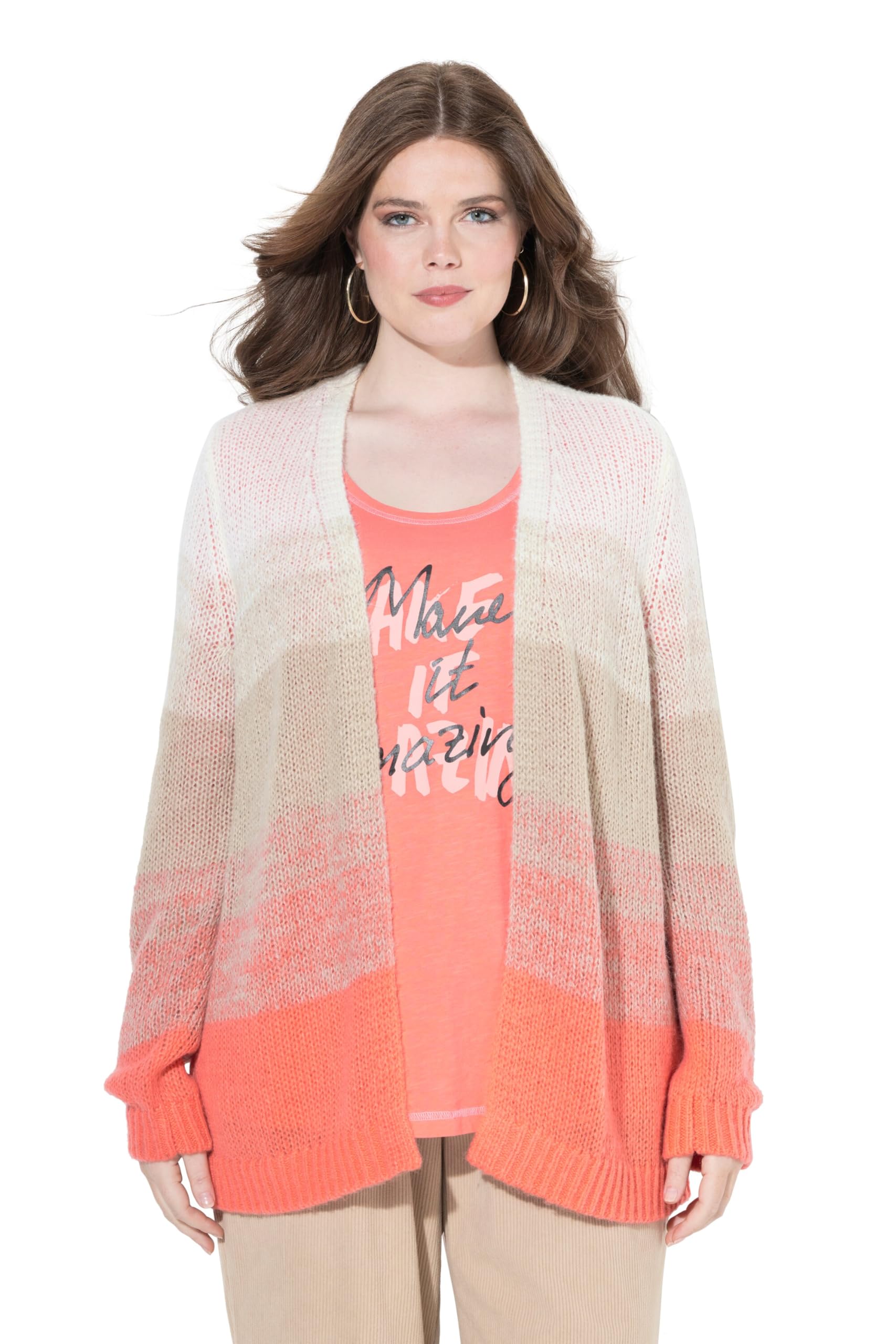 Ulla Popken Damen große Größen Übergrößen Plus Size Strickjacke, Farbverlauf, ohne Verschluss, Langarm 842950