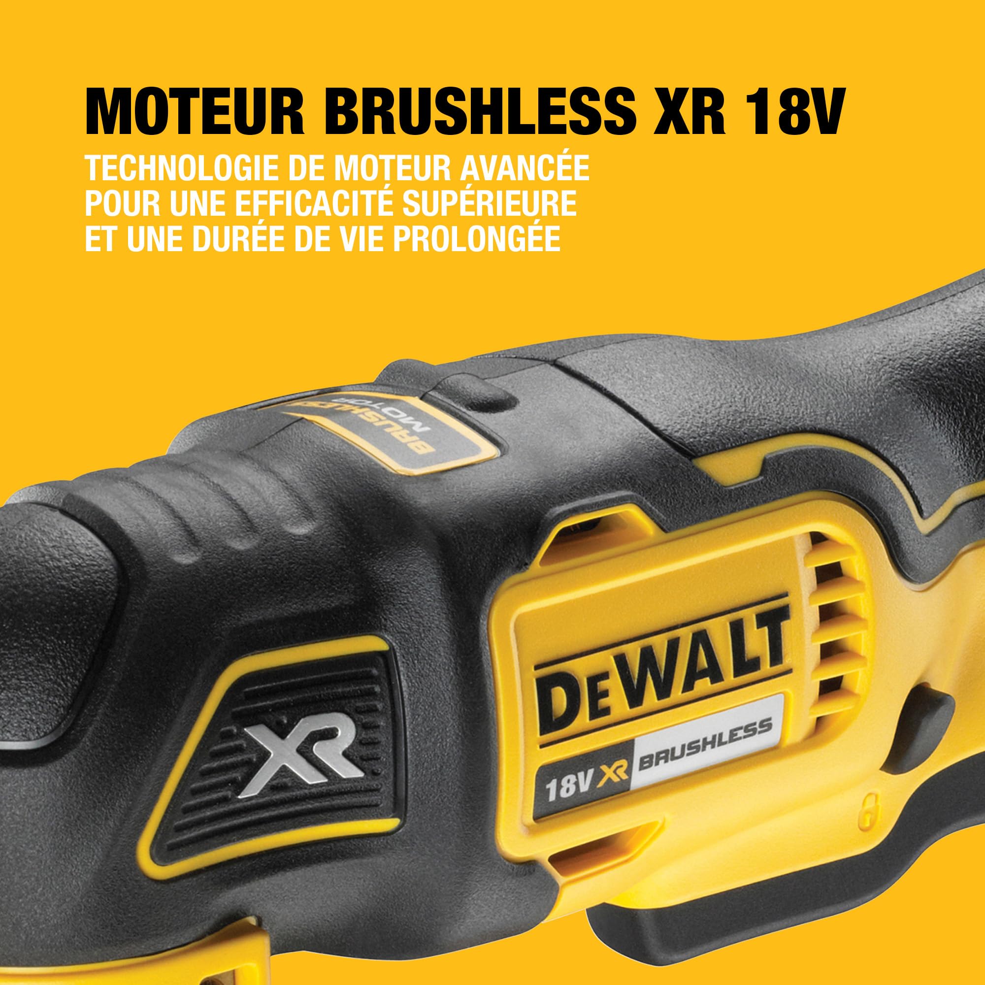 DEWALT - Outil multifonction oscillant sans fil Brushless XR 18V, inclus jeu d'accessoires de Coupe et de Ponçage de 29 pièces, DCS355N-XJ