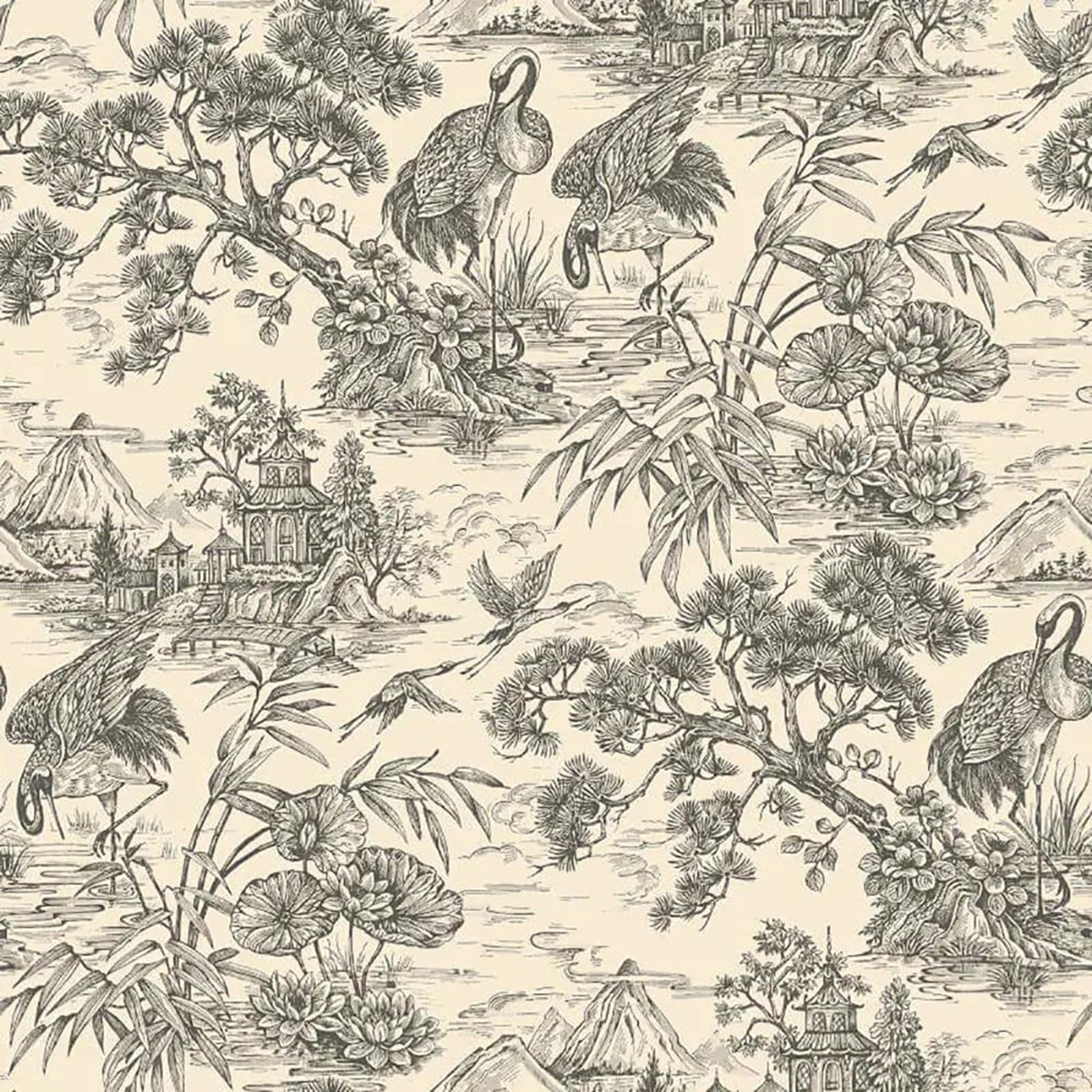 Holden Decor Cream With Charcoal Accents Crane Lagoon Cream Charcoal Wallpaper 13731
