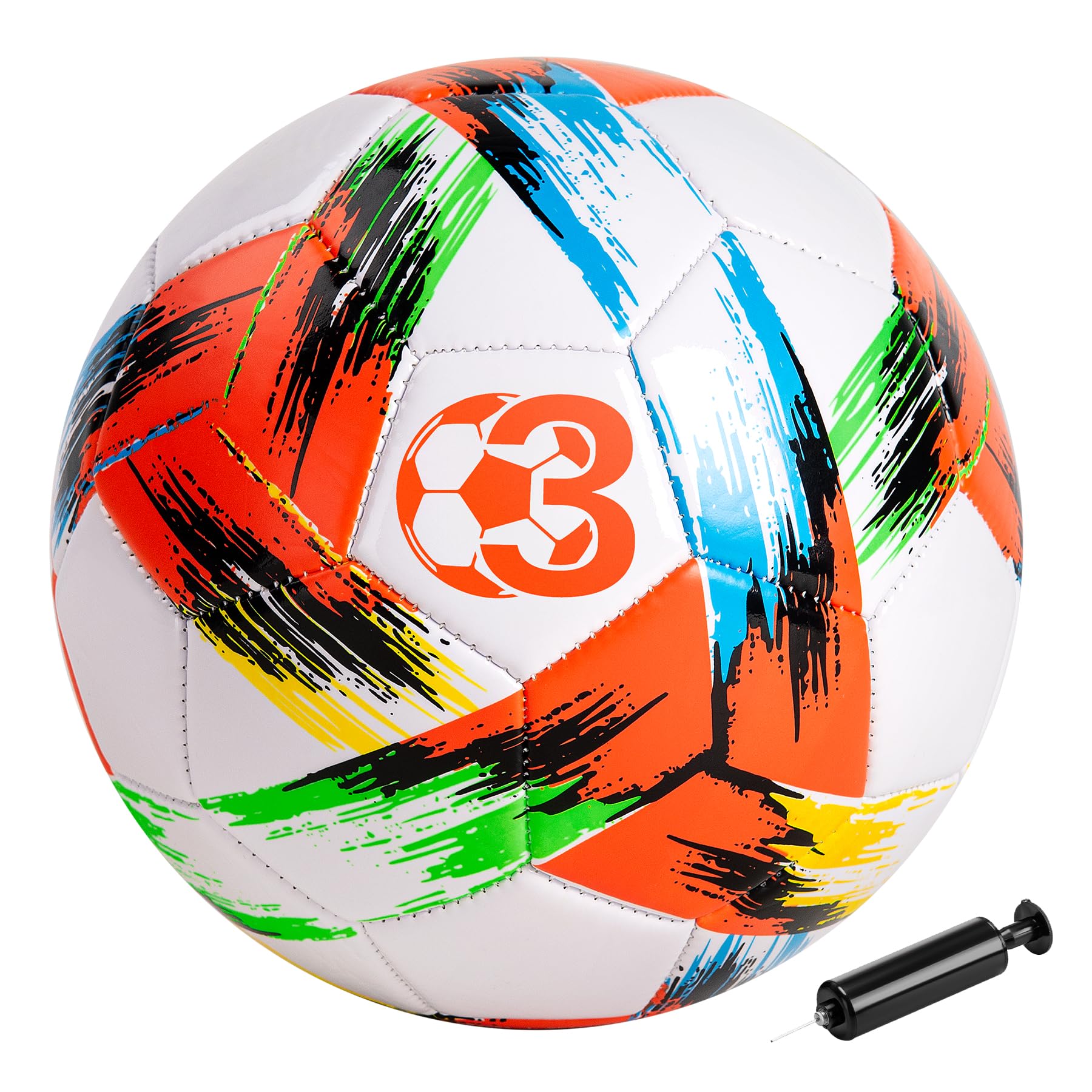 Vastoy Size 3 Football for Kids 3-8 Years, Training Football & Soccer Ball with Tri-Color Print for Grass Fields, Backyard Games, Includes Hand Pump & Mesh Bag for Outdoor Play (Orange)