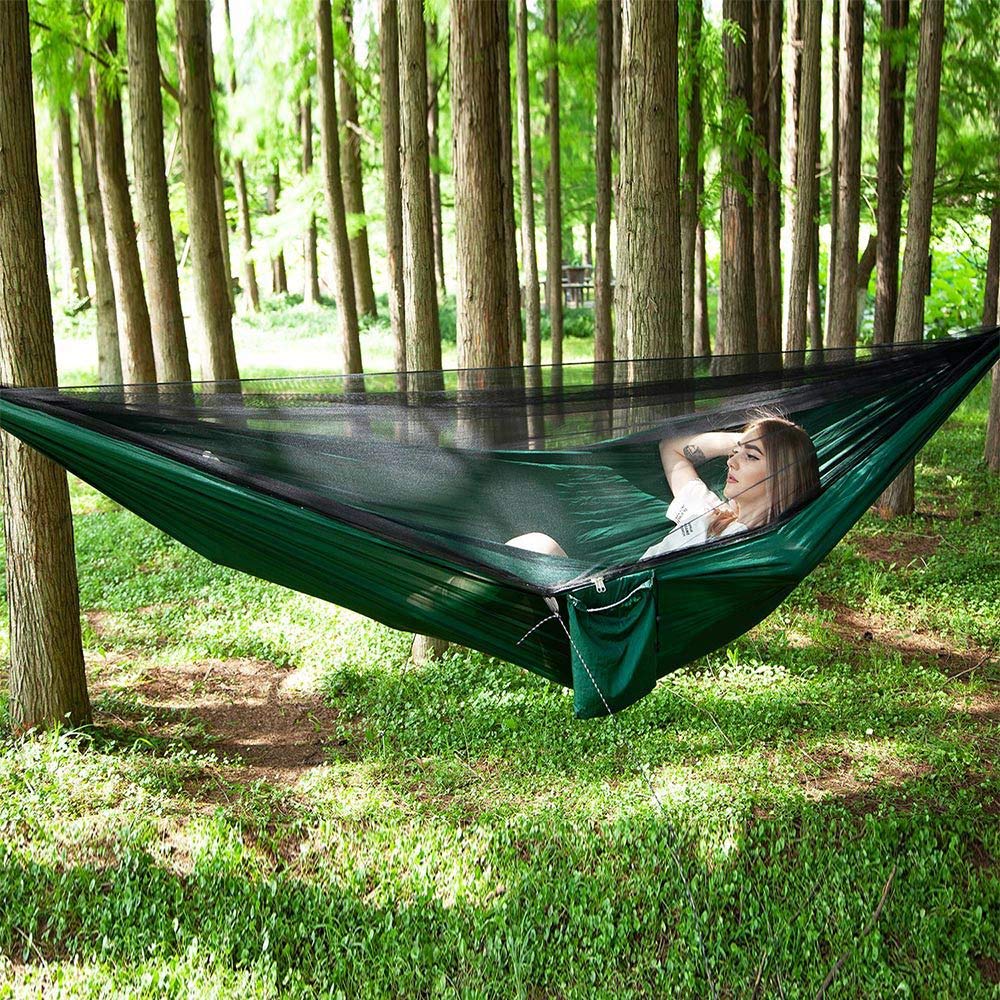 Altalena Tenda Amaca 290 * 140cm, Amaca Automatica Apertura Rapida, Amaca da Paracadute Singola e Doppia, con Rete Arrampicate e Altalene (Color : Black(blacknet))