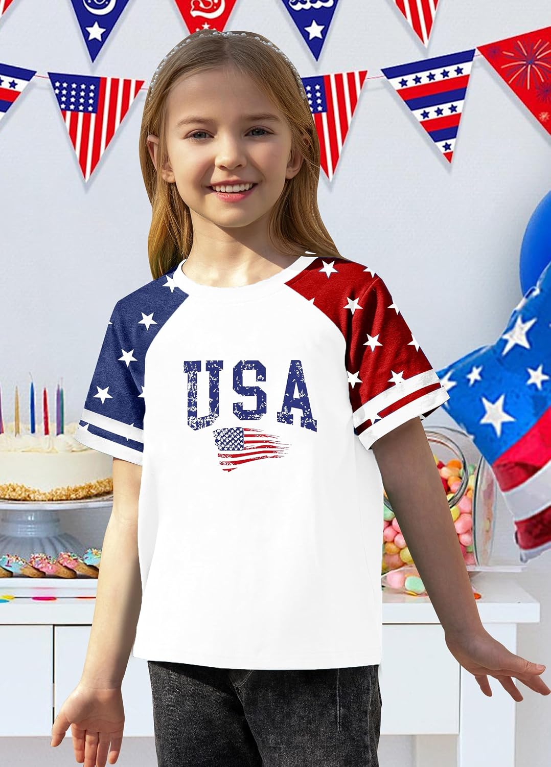 Grils Boys 4th of July Shirt American Flag T-Shirts USA Star Stripes Graphic Independence Day Outfit for Kids