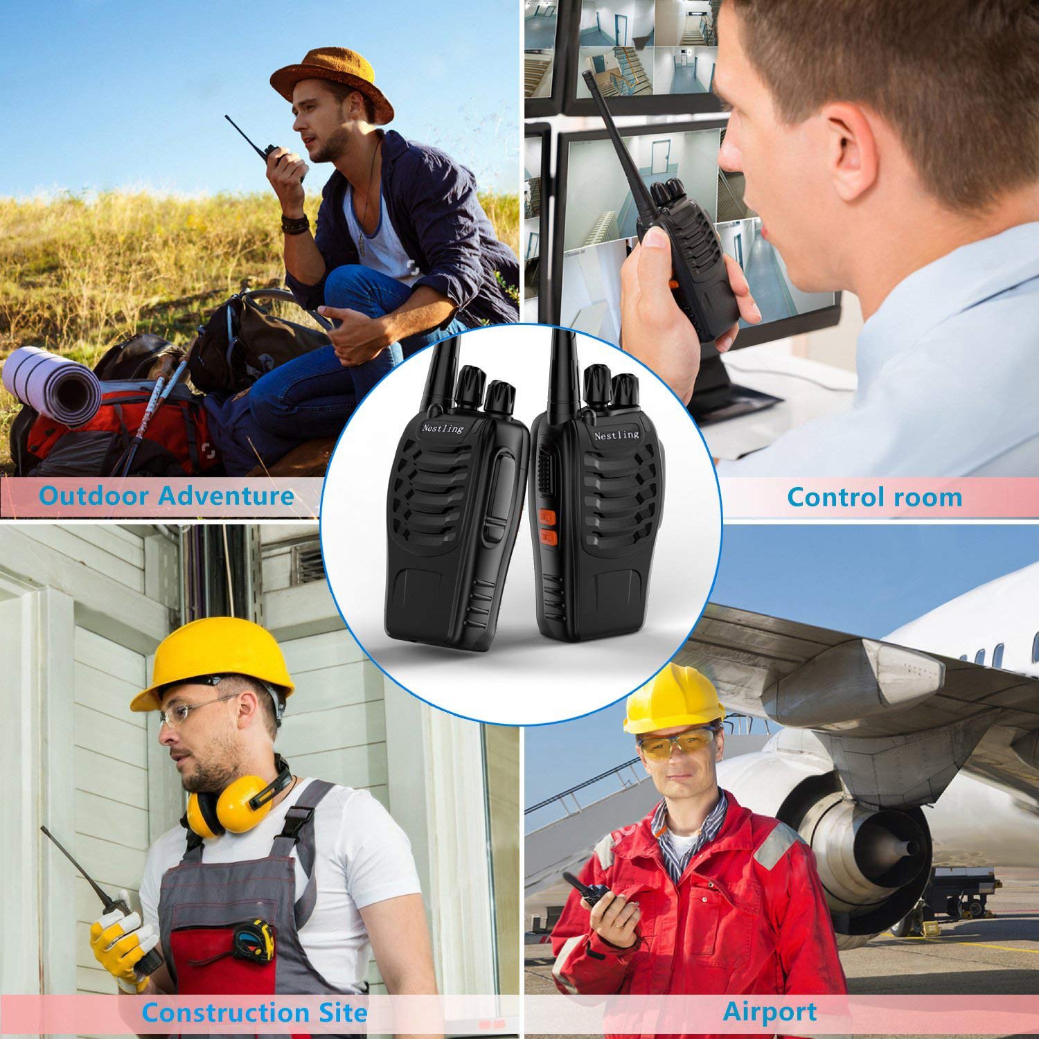 Walkie-talkie ricaricabile, 16 canali PMR446, walkie-talkie professionali CTCSS DCS con portata di 3 km, con auricolare integrato e torcia a LED, 2 paia