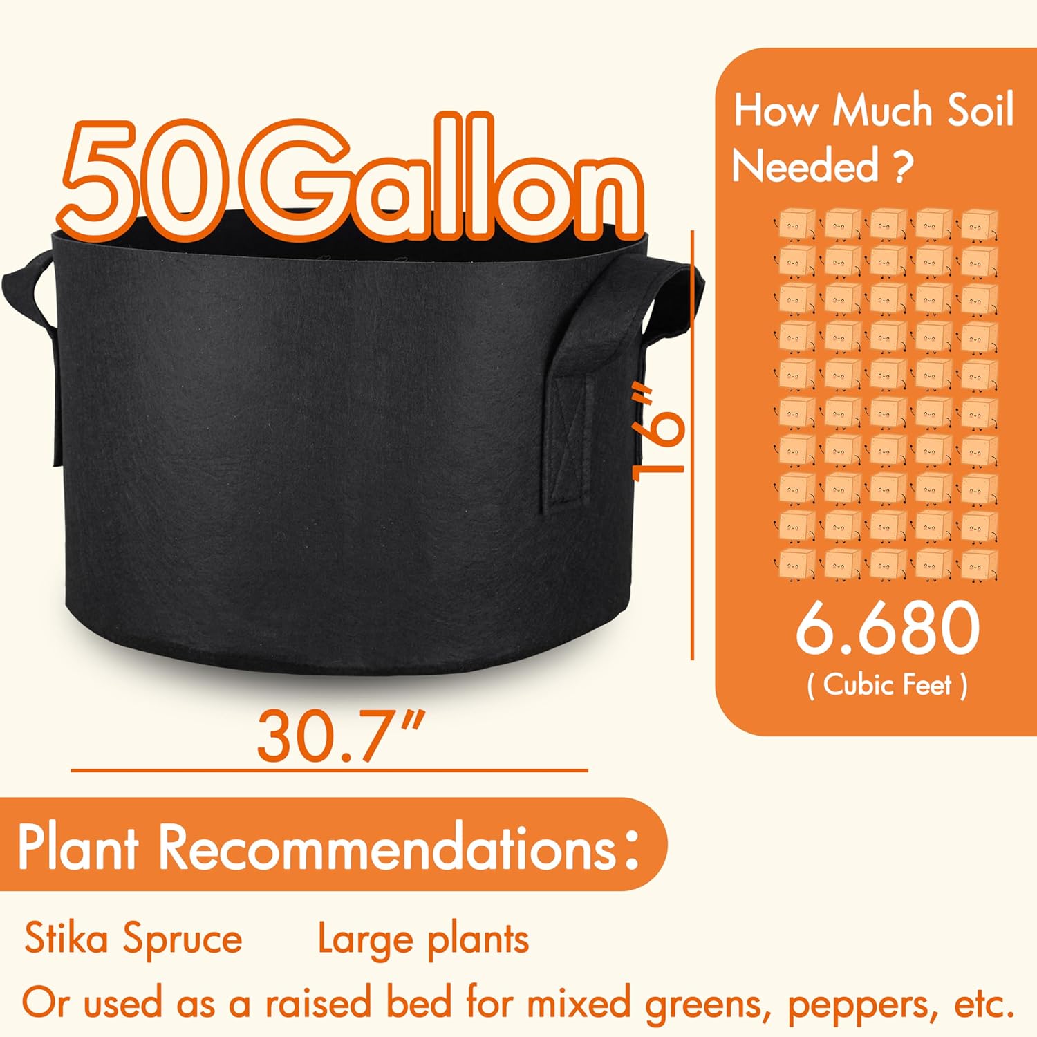 Gardzen 2-Pack 50 Gallon Grow Bags, Aeration Fabric Pots with Handles, Pot for Plants - Image 4