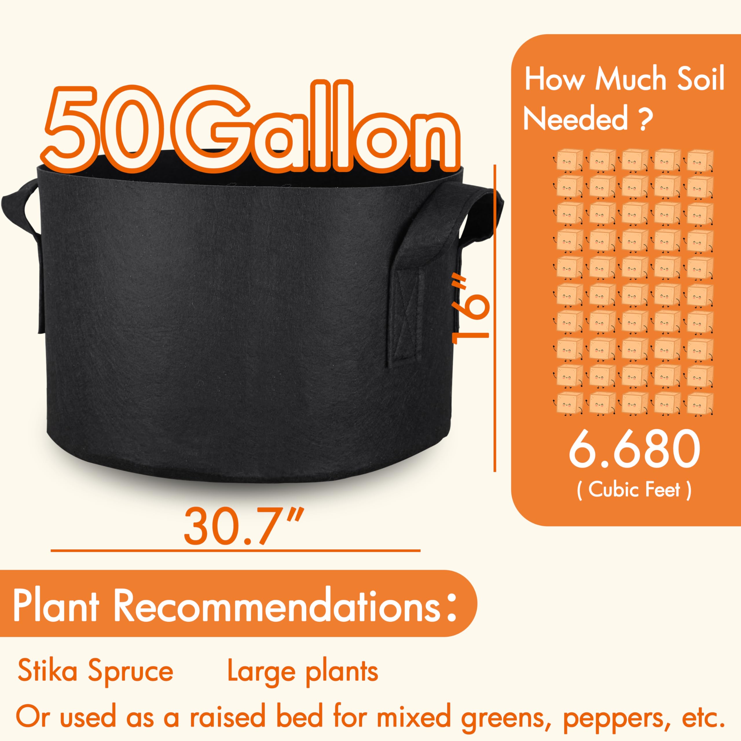 Gardzen Lot de 2 Sacs de Culture de 50 gallons, Pots en Tissu ventilé avec poignées, Pot pour Plantes
