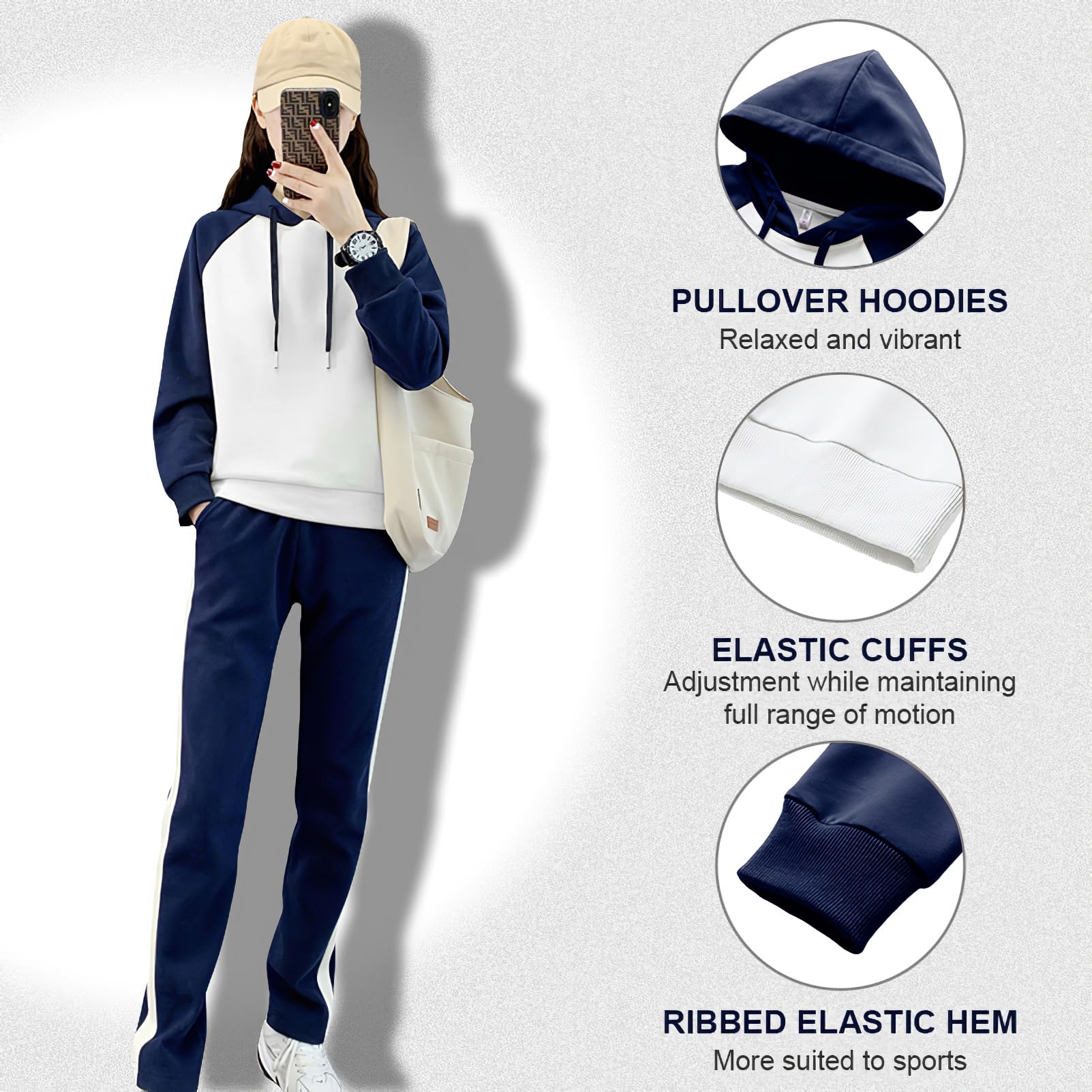 amropi Chándal de Mujer Sudadera con Capucha y Jogging Pantalones 2 Piezas Conjunto de Deportivo