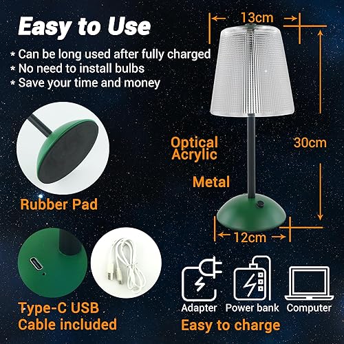 Miniatura 6 de Lámpara de mesa inalámbrica, lámpara recargable de 4000 mAh, 3 modos de color y lámpara táctil LED regulable continua, lámparas portátiles retro de