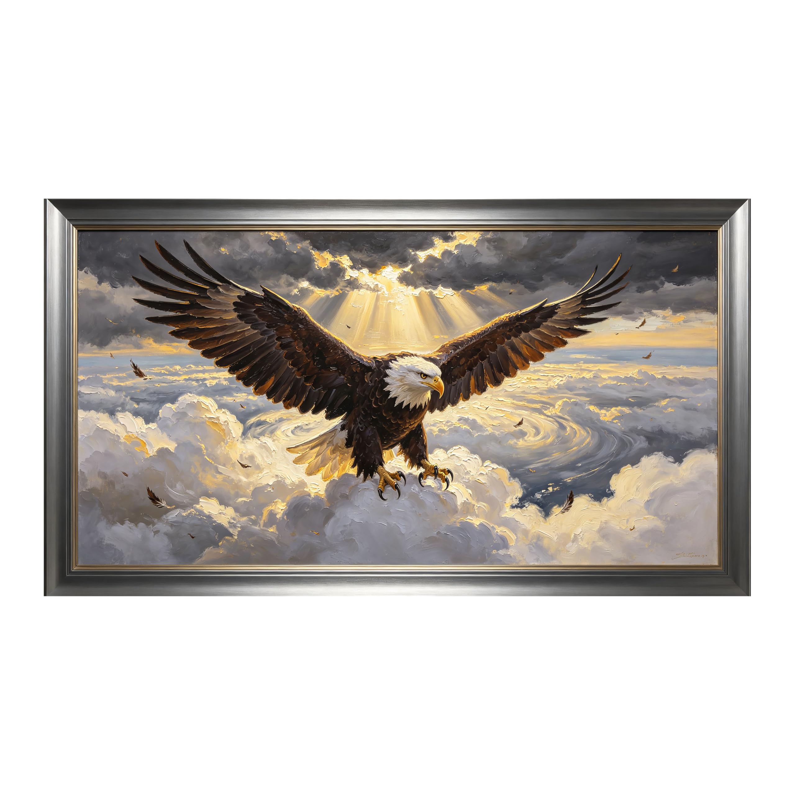 Yzpallescene Art260711009 3D Framed Wall Art Majestic Eagle Cloudscape Realistic Oil Painting Large Size Selfadhesive Removable Wall Decor Prints Artwork For Living Room Bedroom Office