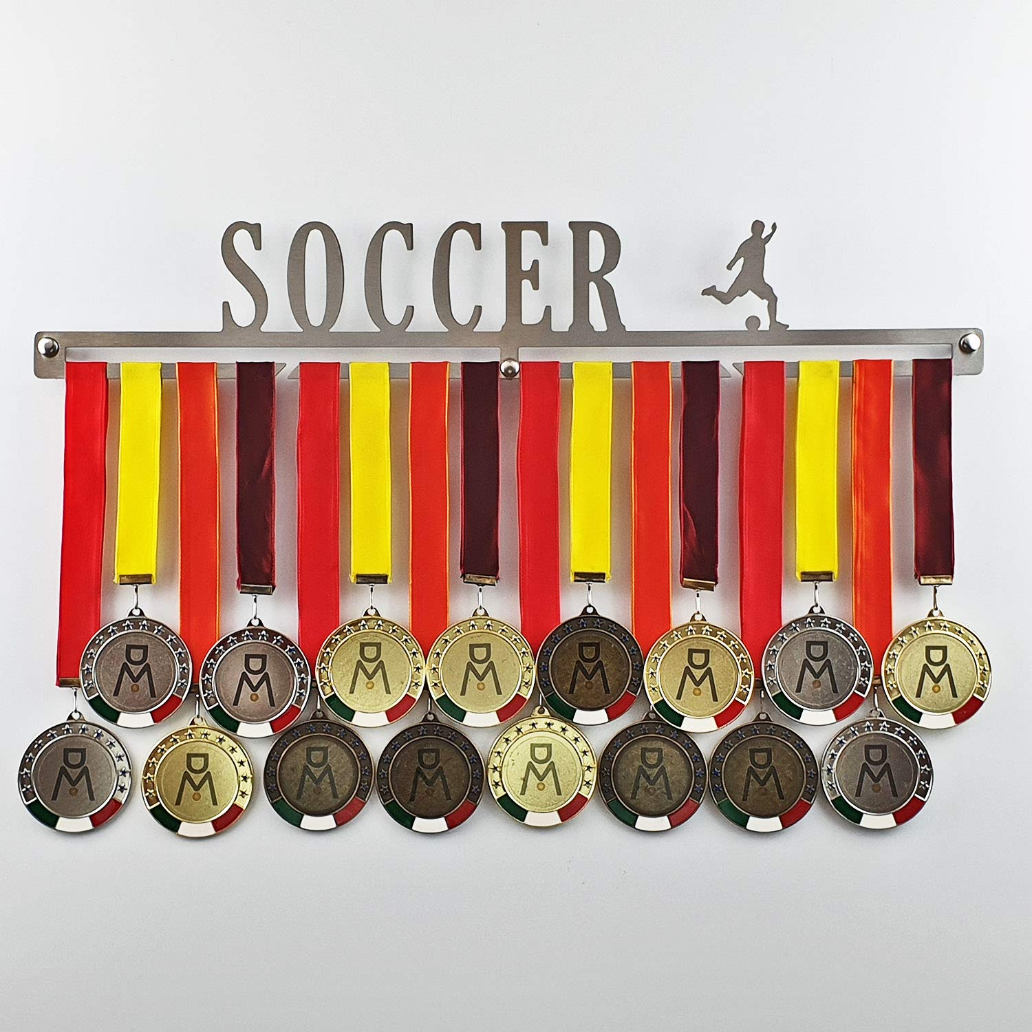 Soccer - Medaillen Aufhänger - Wandhalterung für Fußballspieler, Fußball, Football - Medaillenhalter - Sport Medal Hanger - Gebürsteter Edelstahl - 100% Made in Italy