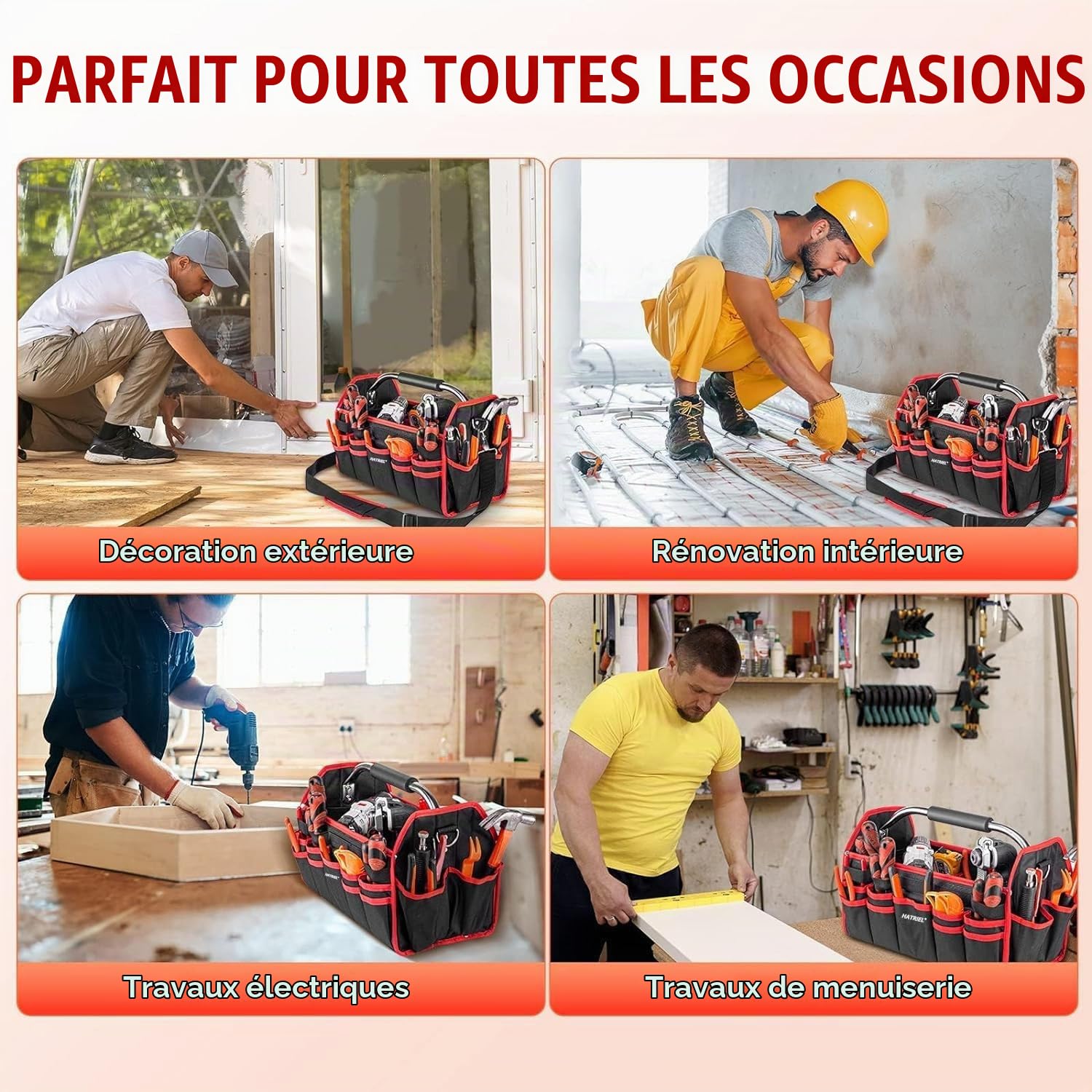 Sac à Outils Professionnel, Sacoche Outils Grand, Caisse à Outil Vide Étanche, Sac à Outils avec Bandoulière Réglable et Poignée de Transport, pour Usage Domestique, Électriciens