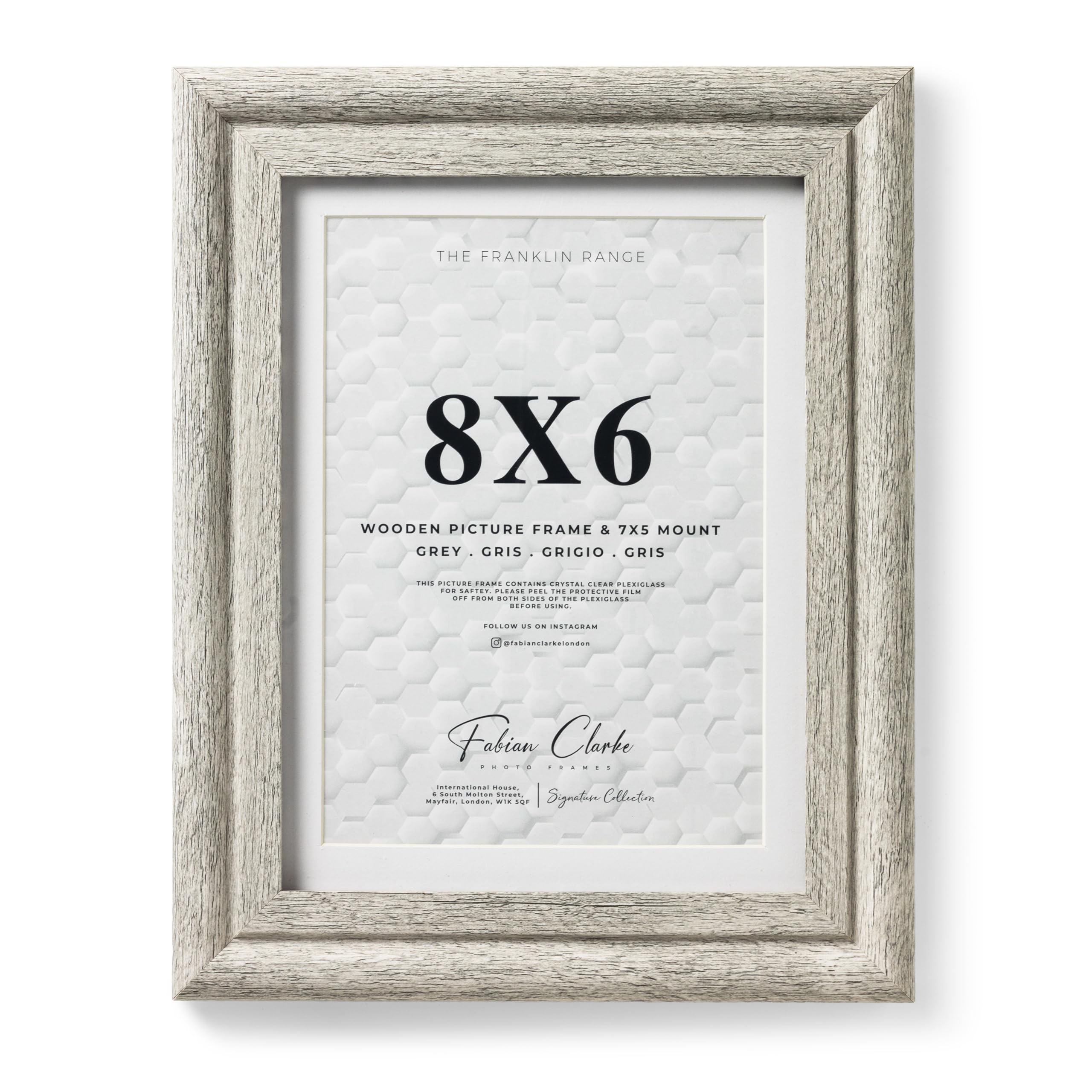 Fabian Clarke London Grey 8X6 Picture Frame With White Mount, Wood Grain Effect Rustic Nordic Style Wooden Photo Frame For Home Or Office