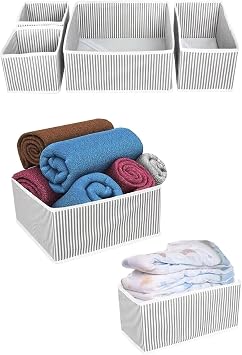 Promosyonca Çekmece Organizeri, Gri Çizgili, 4'lü Set, Farklı Boyutlarda, Çamaşır ve Kıyafet Düzenleyici