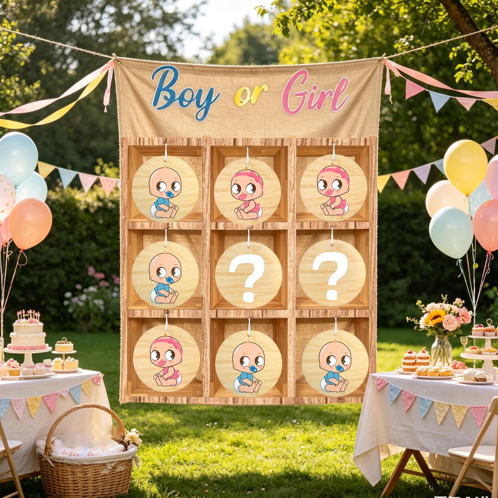 ANPUNAT Jeu de révélation du sexe de bébé : Morpion pour garçon ou fille, kit de décoration pour baby shower ou annonce de grossesse