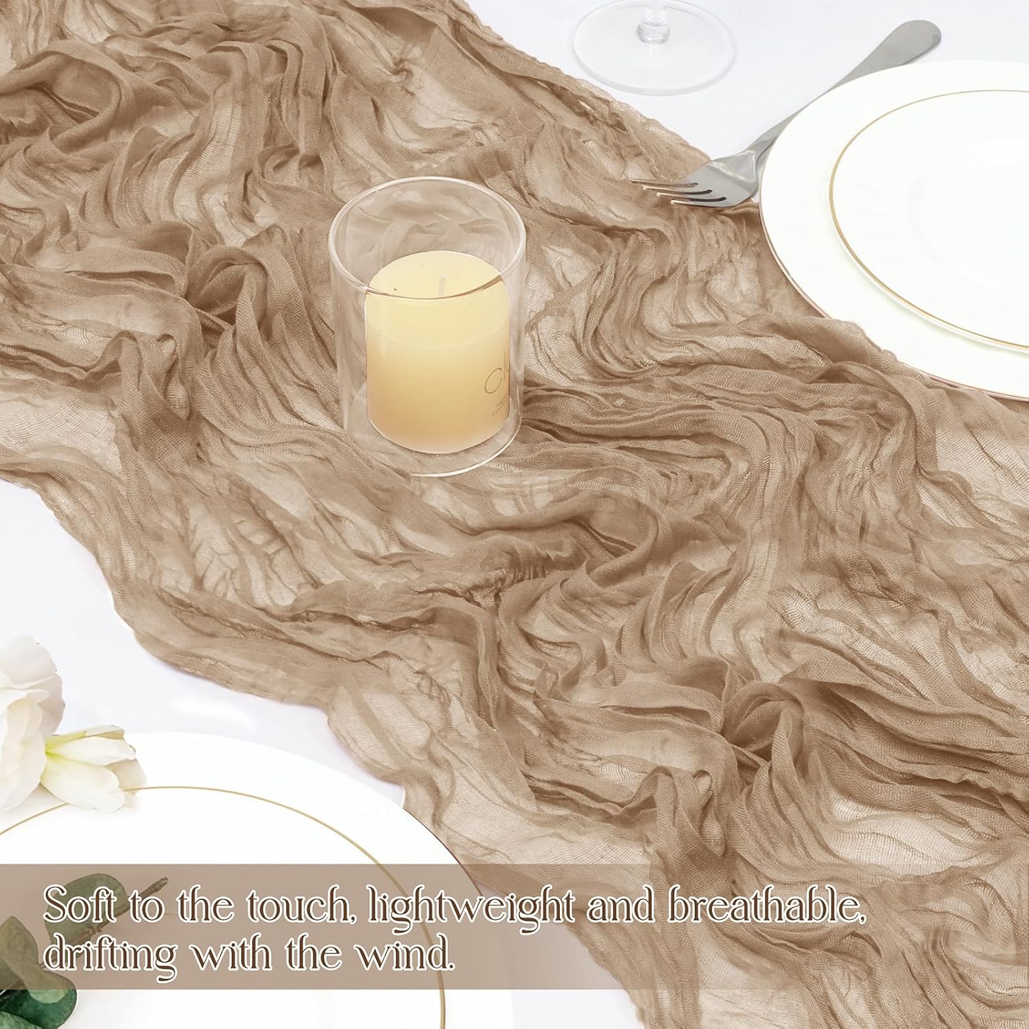 INVGEEXI 6 Pack Nude Cheesecloth Table Runners 35" x 120", Boho Rustic Farmhouse 10FT Gauze Table Runner for Wedding Baby Shower Birthday Party Holiday Decor