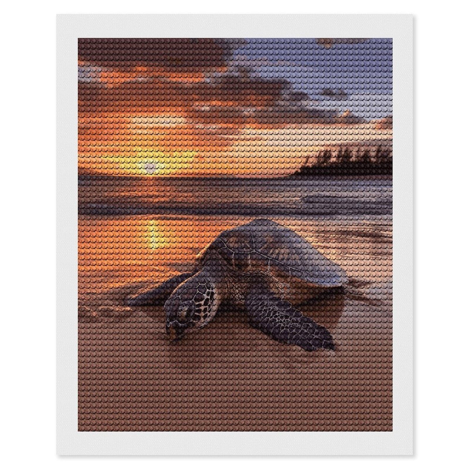 LDGSUPH Sea Turtle Sunset Diamond Painting Kits for Adults Paint with Diamond Pictures Art DIY Full Drill Diamond Dots Painting Personalized Diamond Photo for Home Wall Decor Gift 16"x20"