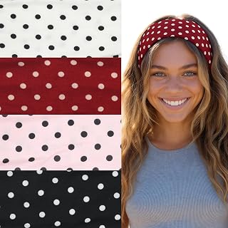 Headband for Women, Set of 4 Women Headband and Polka Dot Hair Band Set, Stretchy Headband for Women, Yoga Hair Accessories and Fashion Hair Band