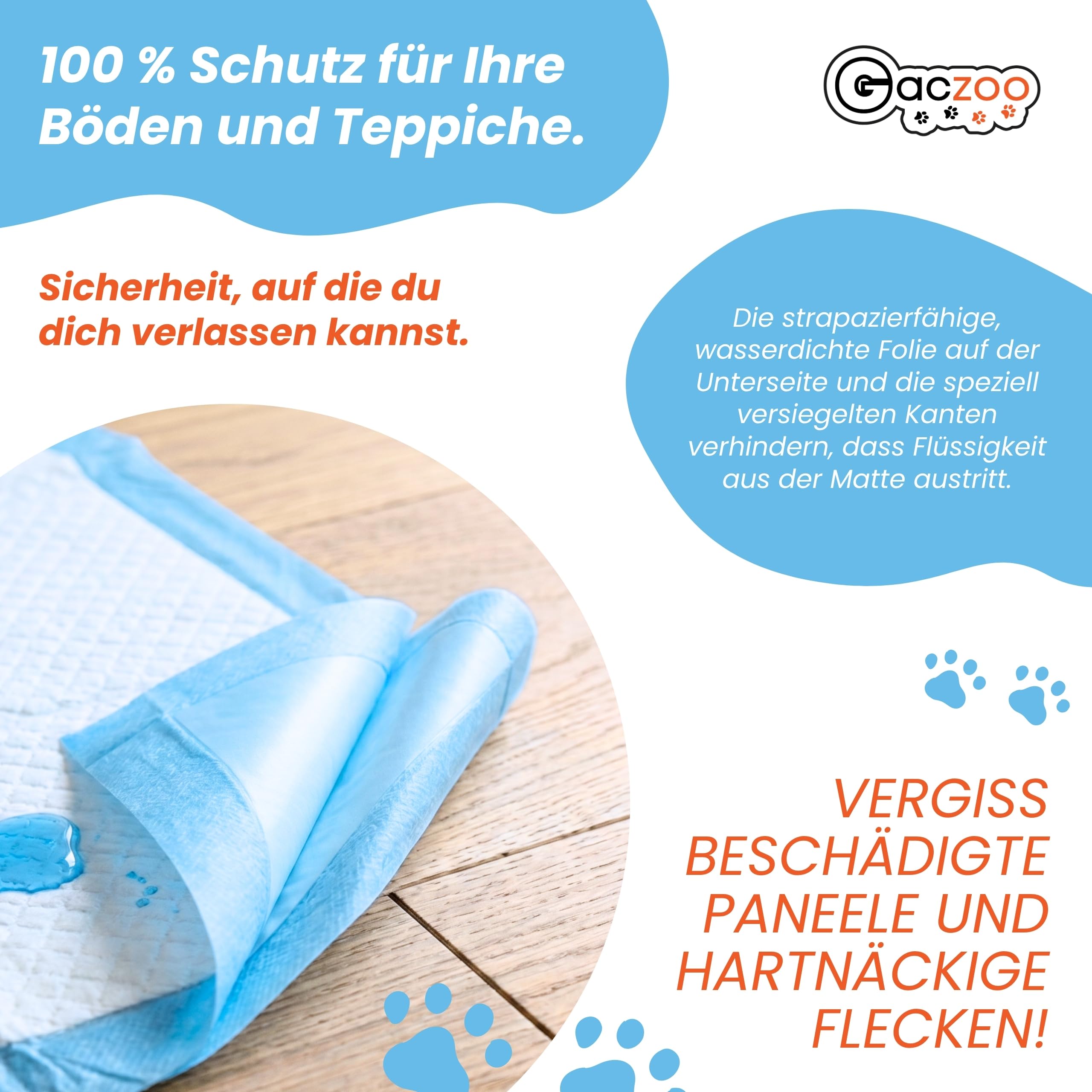 Pipi Matten für Hunde und Katzen - 60x90cm - Welpen unterlagen - Einweg Trainingspads, mit Gel-Absorber, Auslaufsicher, Weich & Geruchshemmend - Aufgenommene Flüssigkeitsmenge 350ml, 50 Stück