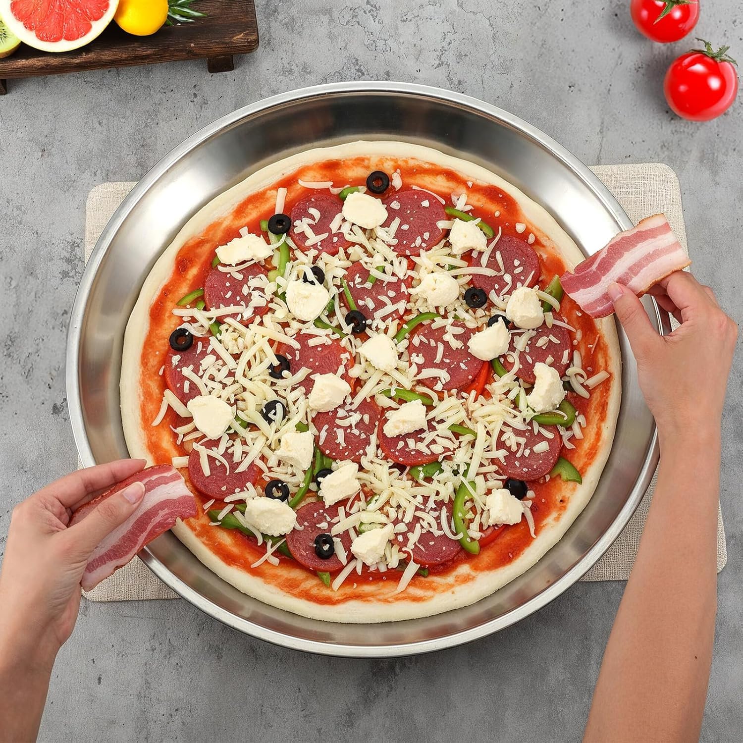 Nuogo 3-Piece Stainless Steel Pizza Pan Set - 16, 14 & 10 Inch Deep Dish Pans, Rust Proof & Dishwasher Safe