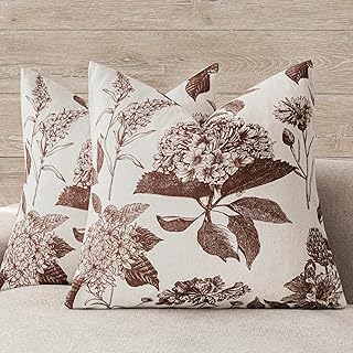 Foindtower Decorative Linen Floral Throw Pillow Cover 20×20 Inch,Dark Brown
