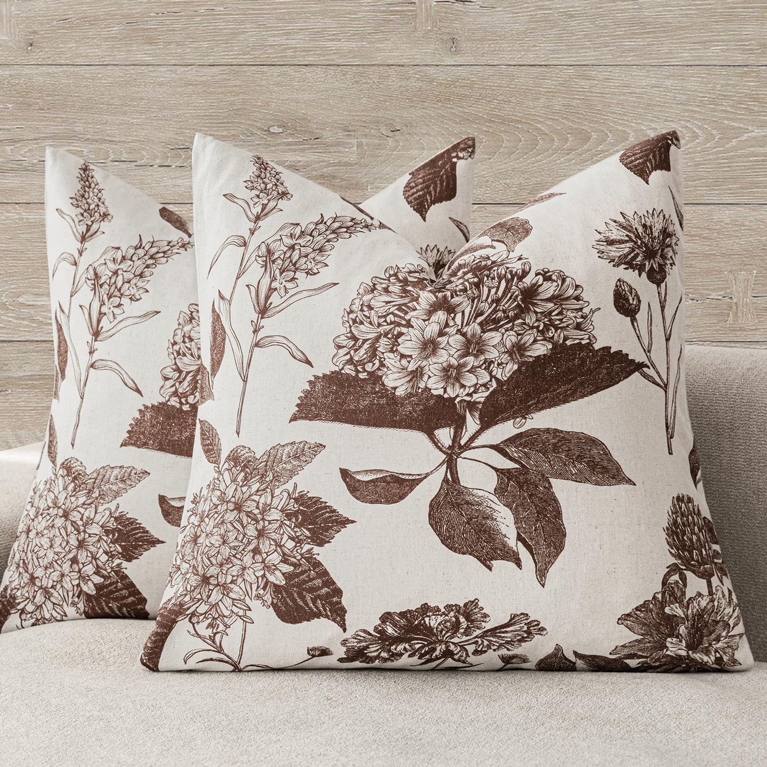 Foindtower Set of 2 Linen Floral Throw Pillow Covers Vintage Accent Print Decorative Cushion Covers Farmhouse Boho Home Decor for Sofa Chair Couch