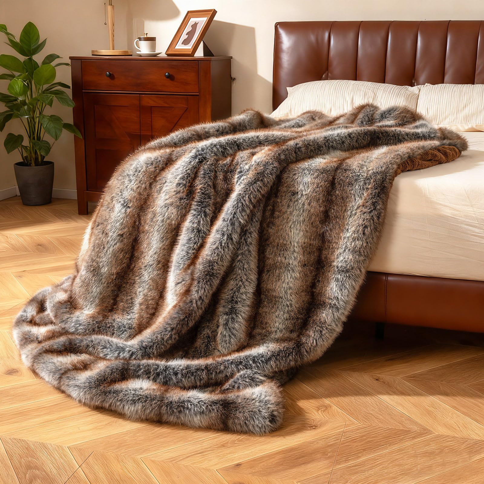 COSTWAY Pelosa per Letto Matrimoniale, Coperta in Pelliccia Sintetica Morbida e Soffice, Plaid di Lusso Spesso Caldo per Letto, Divano, 153 x 203 cm (153 x 203 cm,Stile 1)