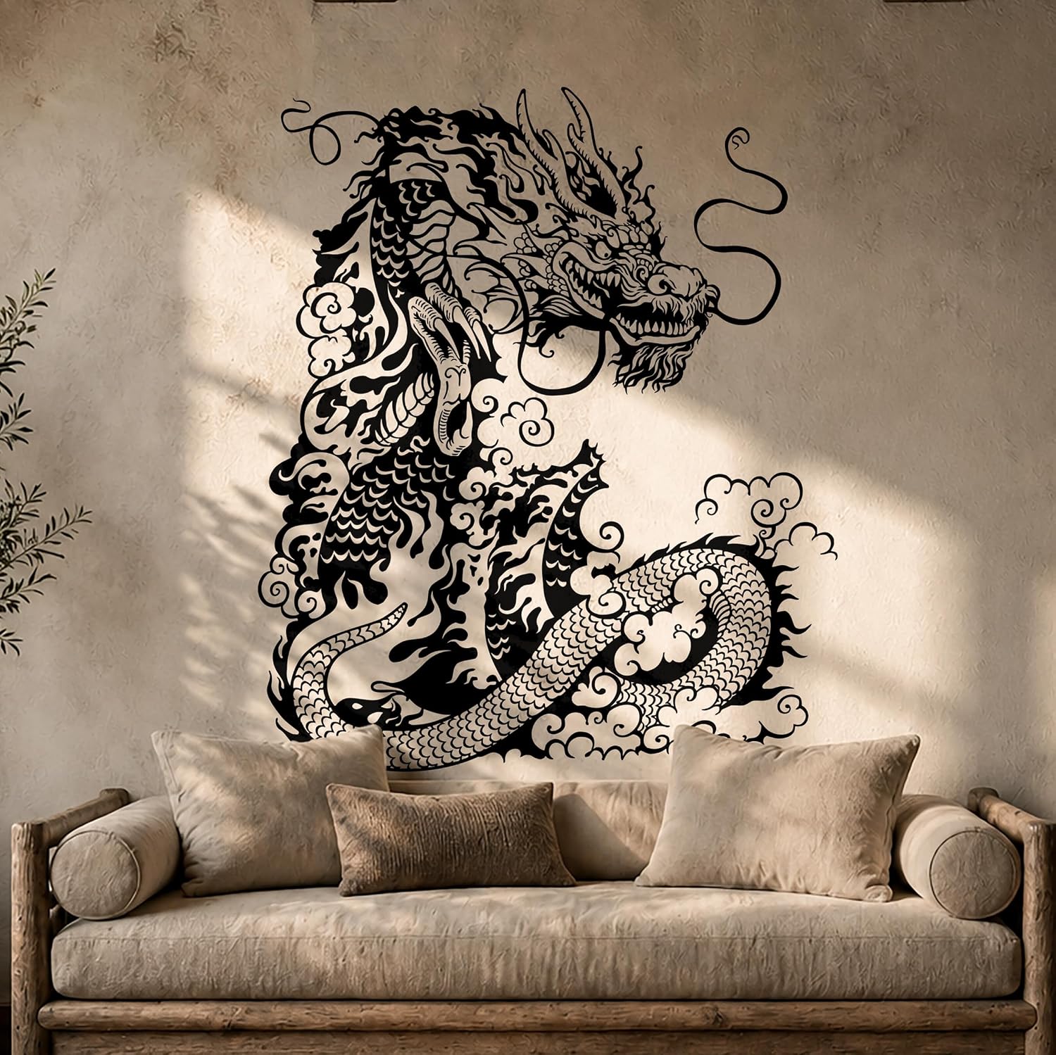 Large Vinyl Wall Decal Chinese Dragon Asian Style Home Decor Art Stickers Large Decor (ig4629) Black