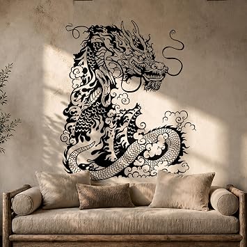 Large Vinyl Wall Decal Chinese Dragon Asian Style Home Decor Art Stickers Large Decor ig4629 Black