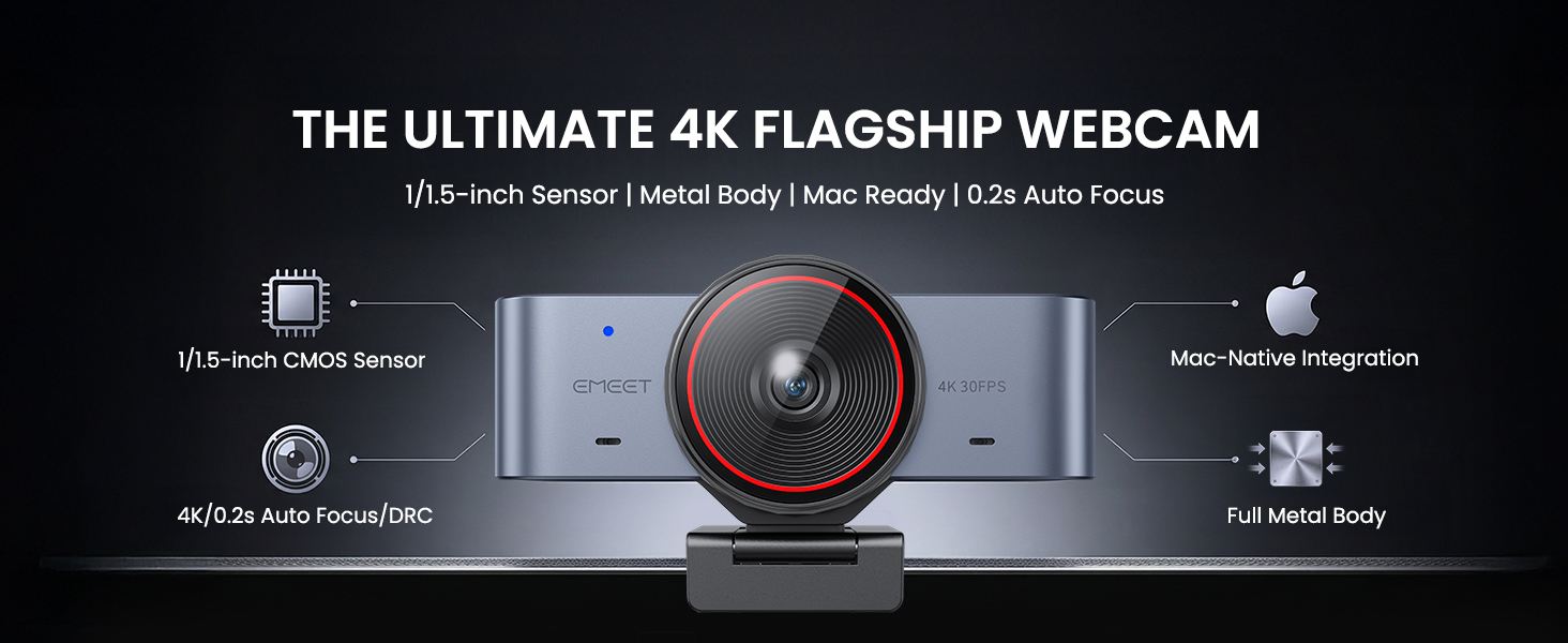 Amazon.com: EMEET C960 Ultra 4K Webcam for Mac & PC, 1/1.5