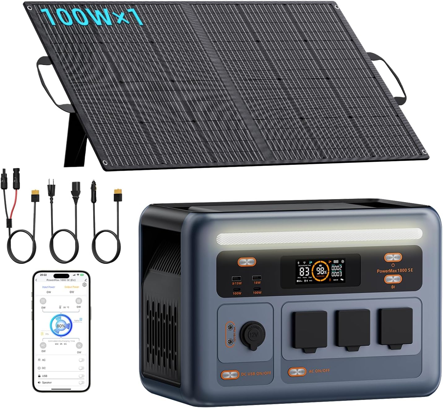 OSCAL PowerMax 1800SE Portable Power Station with 1×100W Solar Panel, 1024Wh LiFePO4 Battery, 45 Min Fast Charging (0-80%), UPS, 1800W Solar Generator for Home Backup, Camping, RV, Emergency, Off-Grid