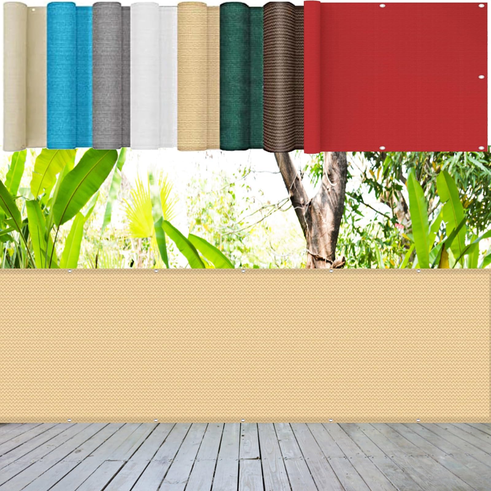 Brise-vue Privacy 80x400 cm jaune sable 220g/m² avec œillets pour balcon