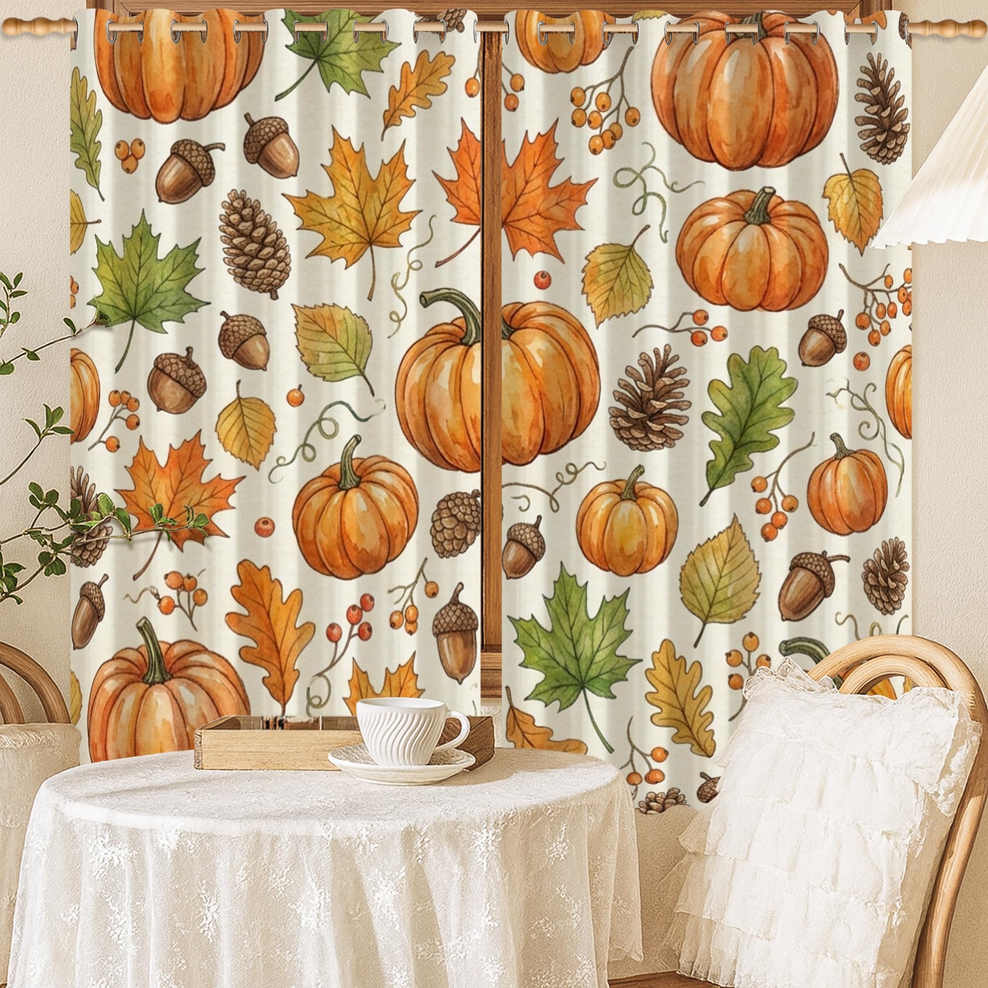 Rideaux occultants citrouilles pour créer un salon cosy en automne